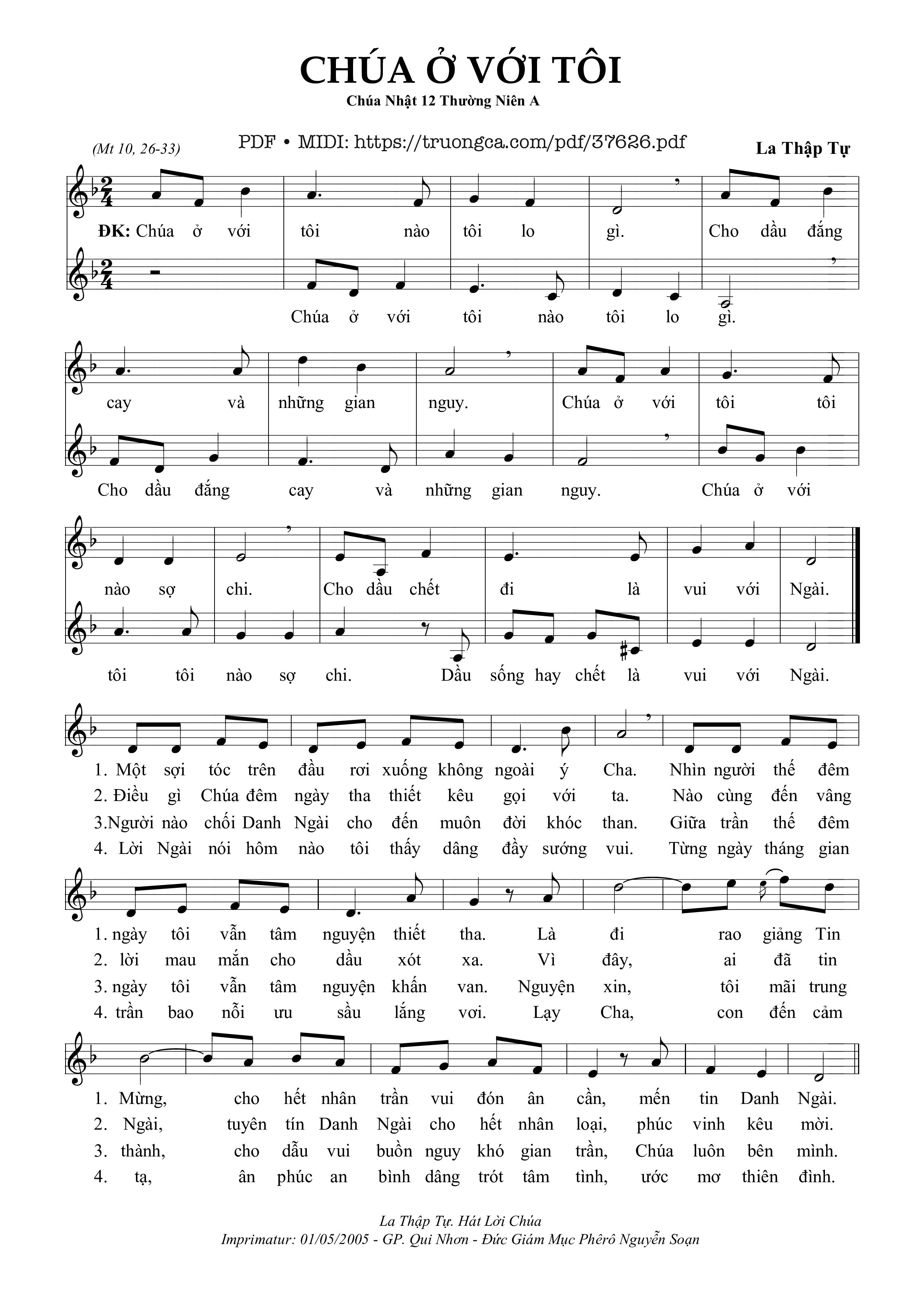 Trang 1 của Sheet nhạc PDF bài hát Chúa Ở Với Tôi - La Thập Tự