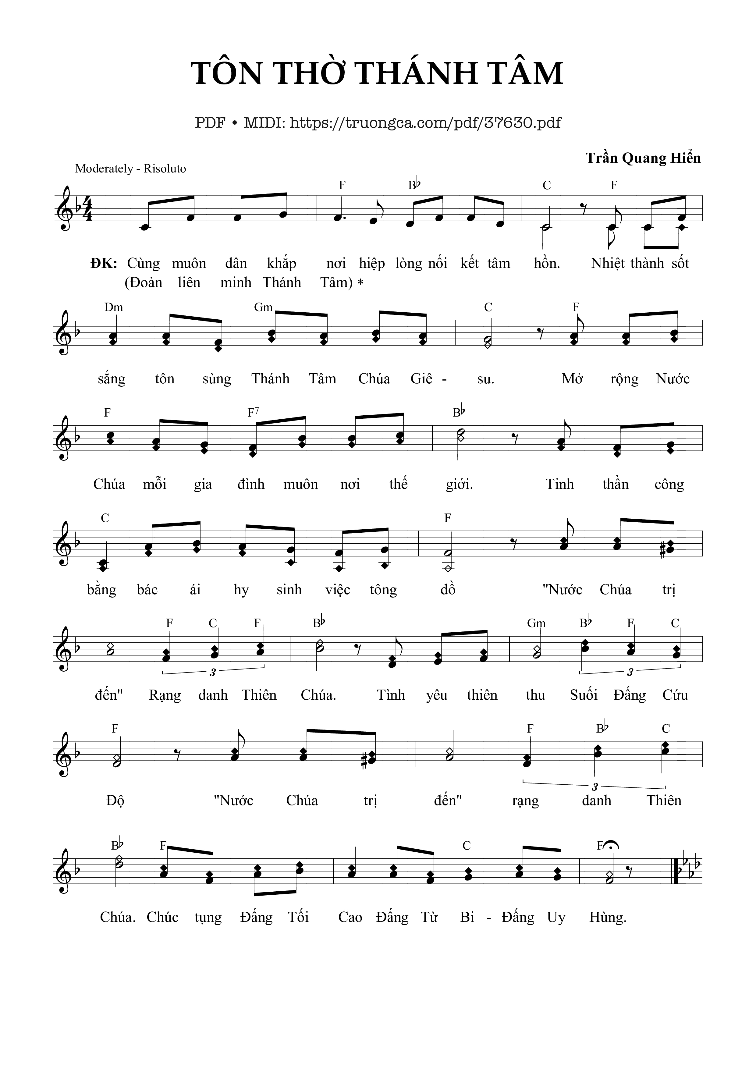 Trang 1 của Sheet nhạc PDF bài hát Tôn Thờ Thánh Tâm - Trần Quang Hiển