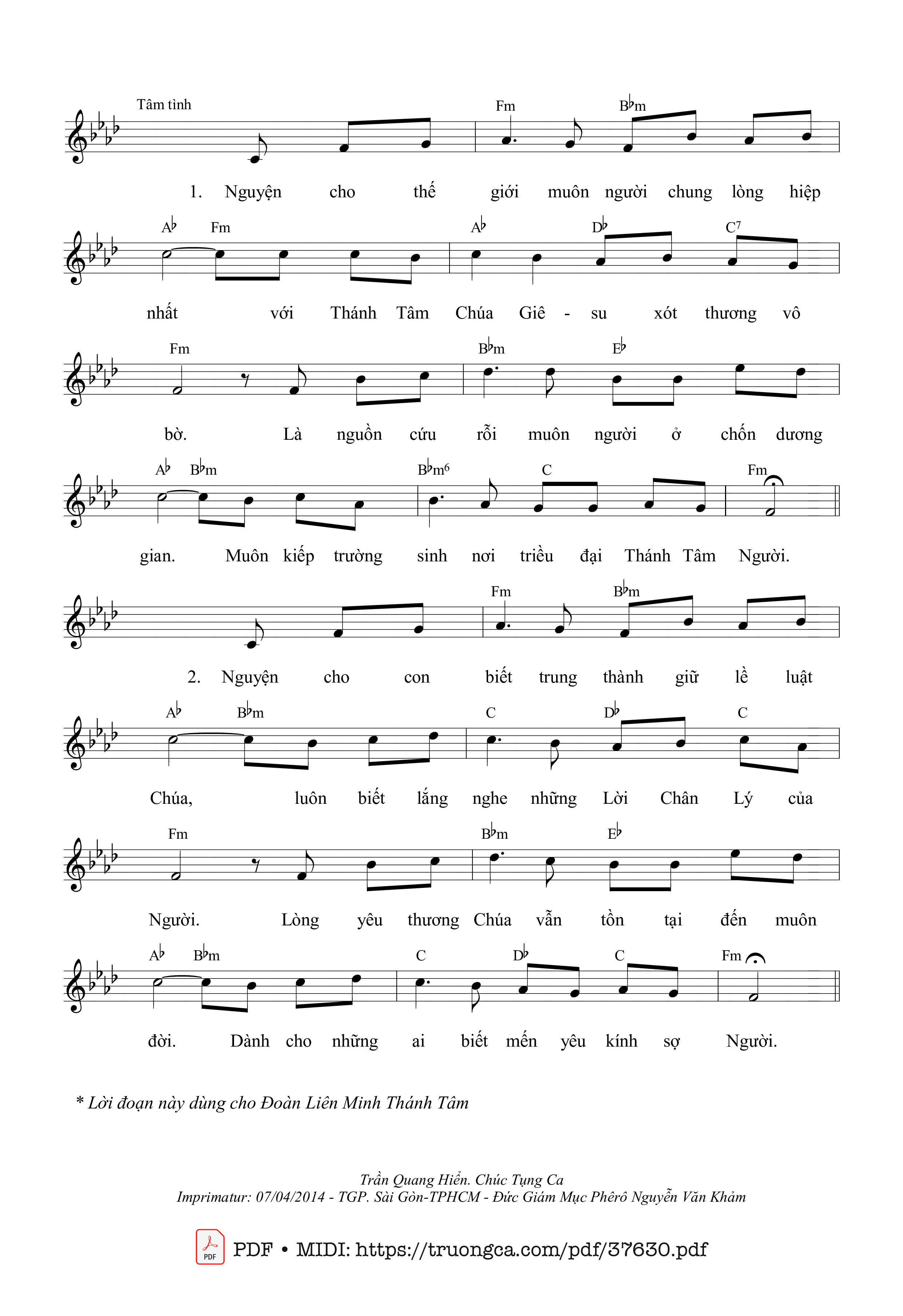 Trang 2 của Sheet nhạc PDF bài hát Tôn Thờ Thánh Tâm - Trần Quang Hiển