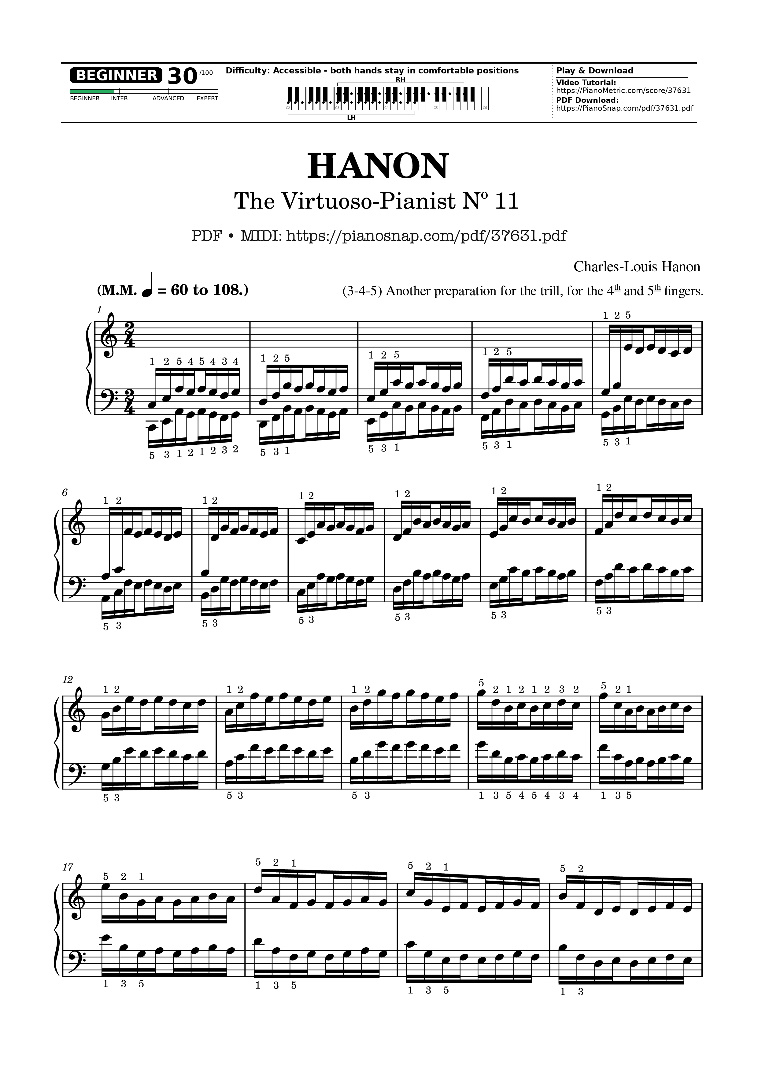 Trang 1 của Sheet nhạc PDF bài hát Hanon - The Virtuoso Pianist No. 11 - Charles-Louis Hanon