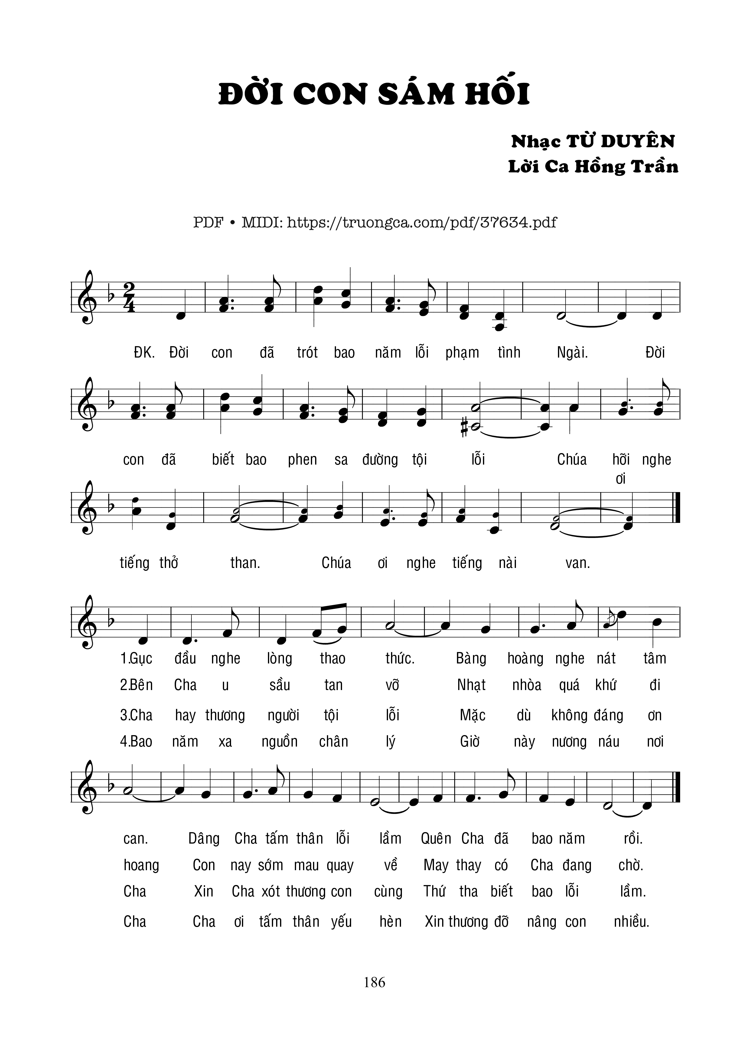 Trang 1 của Sheet nhạc PDF bài hát Đời Con Sám Hối - Từ Duyên