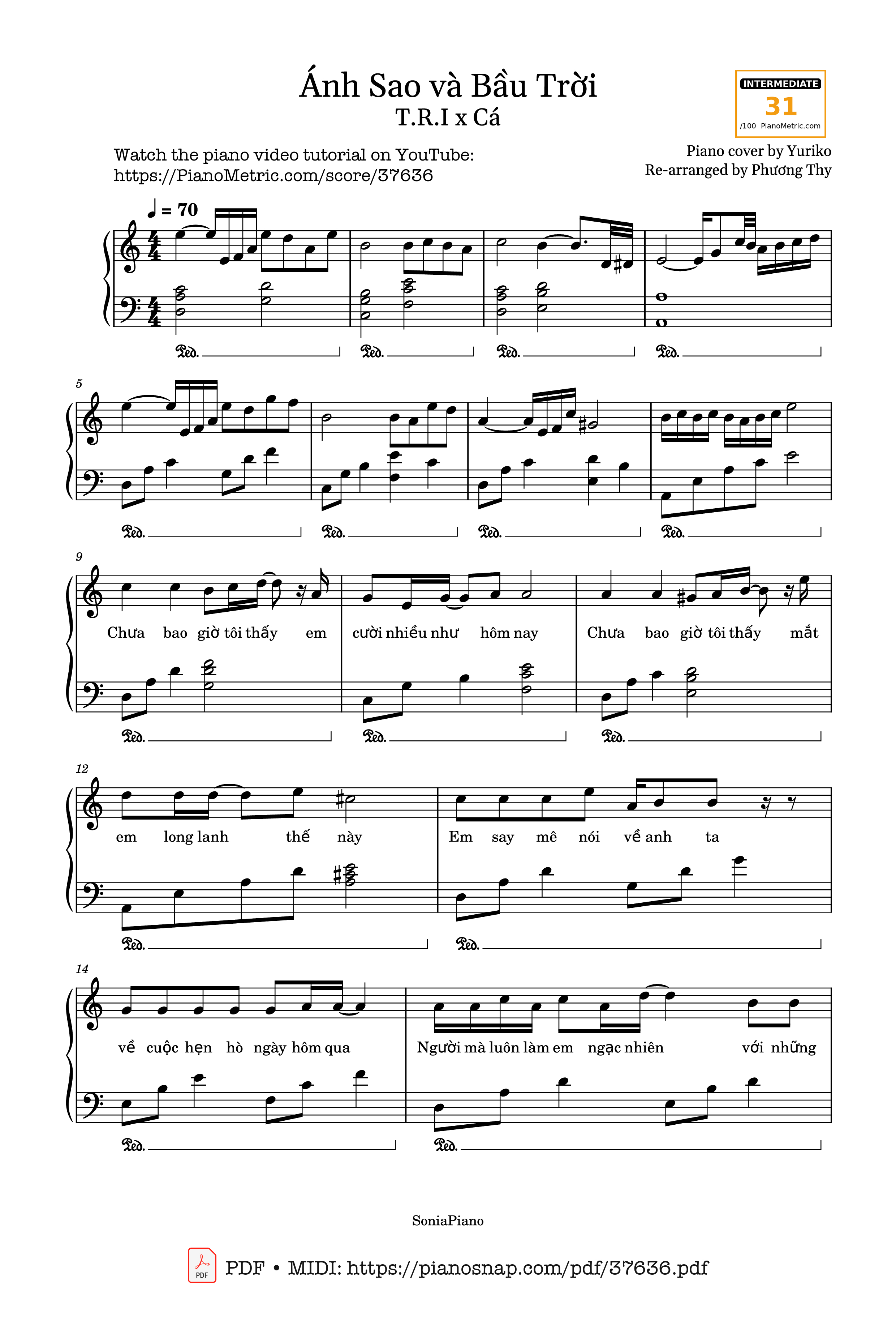 Trang 1 của Sheet nhạc PDF bài hát Ánh sao và bầu trời Piano - T.R.I x Cá