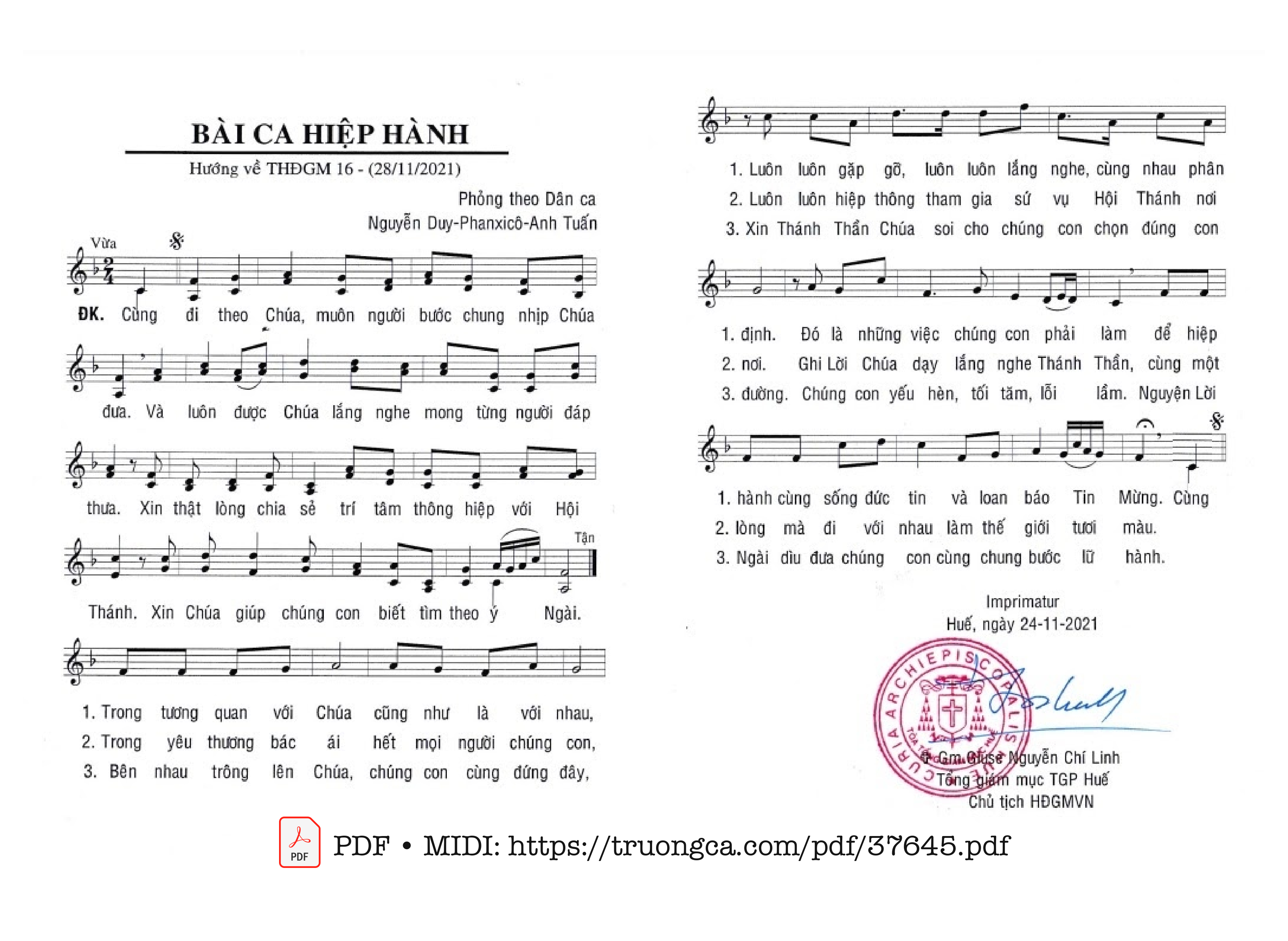 Trang 1 của Sheet nhạc PDF bài hát Bài Ca Hiệp Hành - Anh Tuấn &Amp; Phanxicô &Amp; Nguyễn Duy