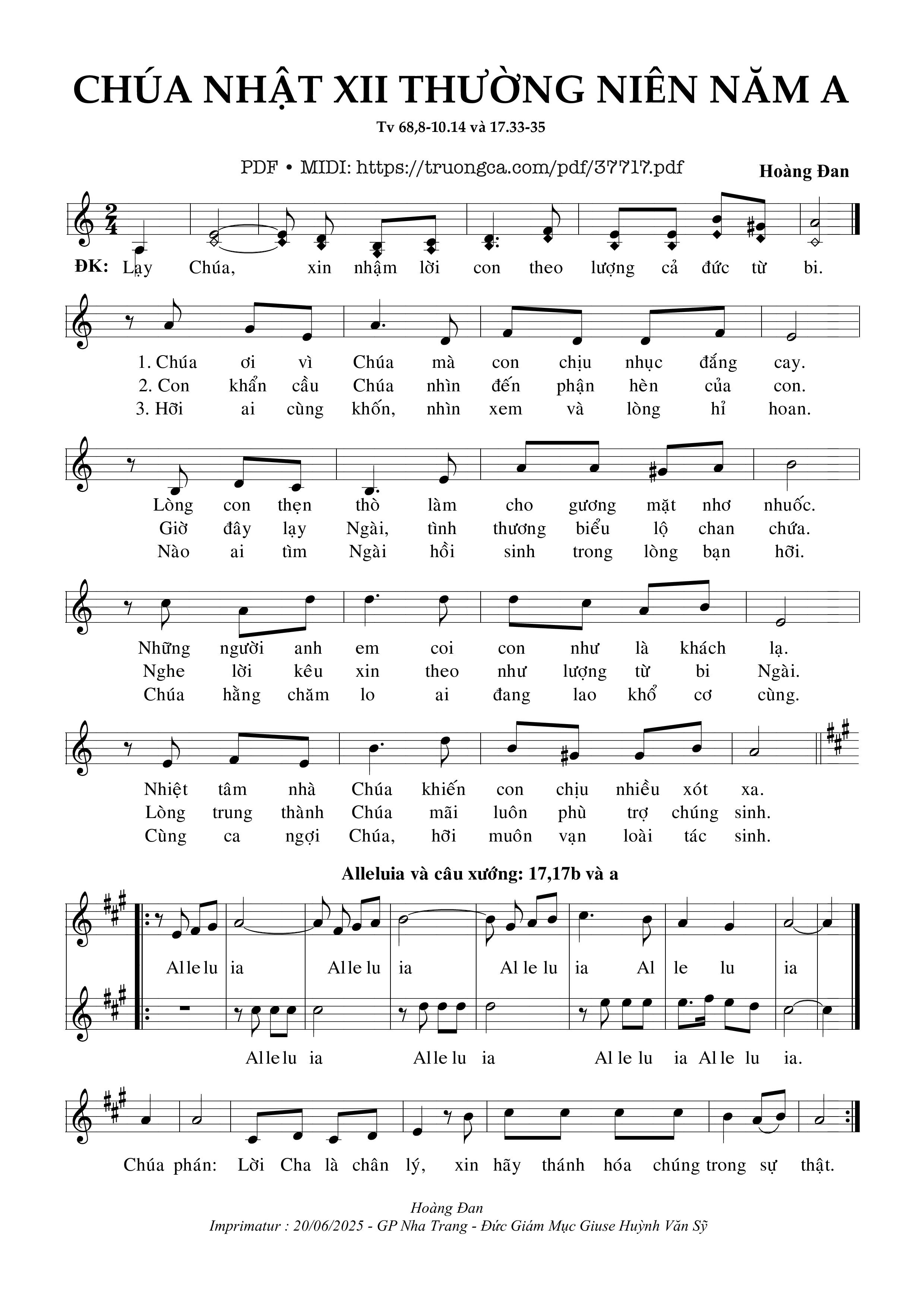 Trang 1 của Sheet nhạc PDF bài hát Thánh Vịnh 68, Chúa Nhật 12A Thường Niên - Hoàng Đan