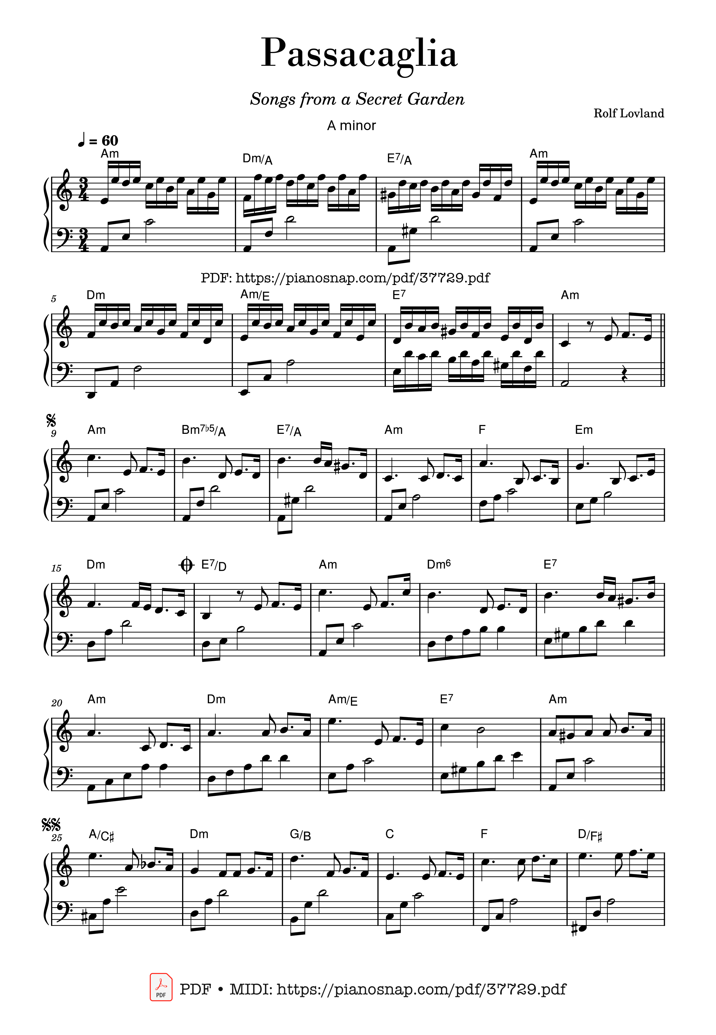 Trang 1 của Sheet nhạc PDF Piano bài hát Passacaglia (Secret Garden) - Rolf Lovland