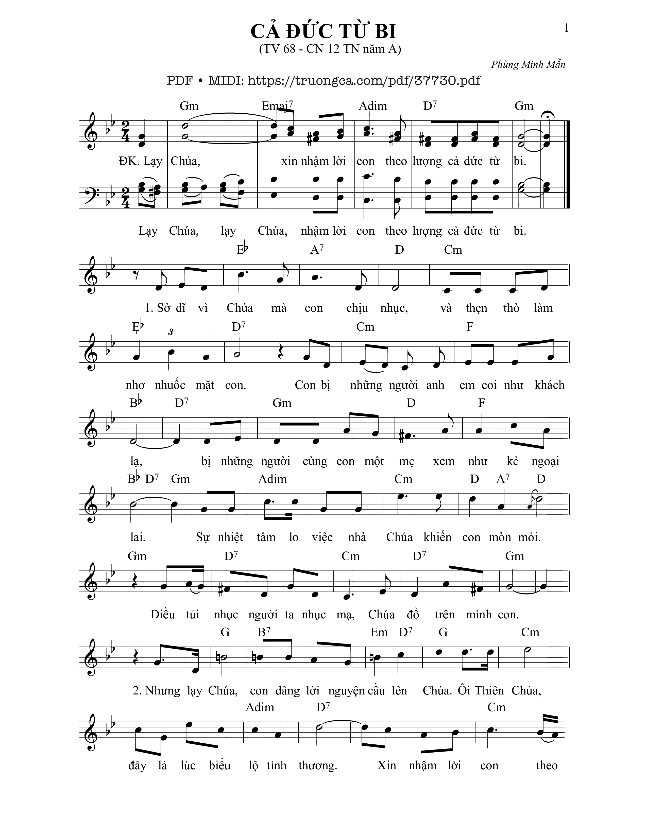 Trang 1 của Sheet nhạc PDF bài hát Thánh Vịnh 68, Cả Đức Từ Bi - Phùng Minh Mẫn