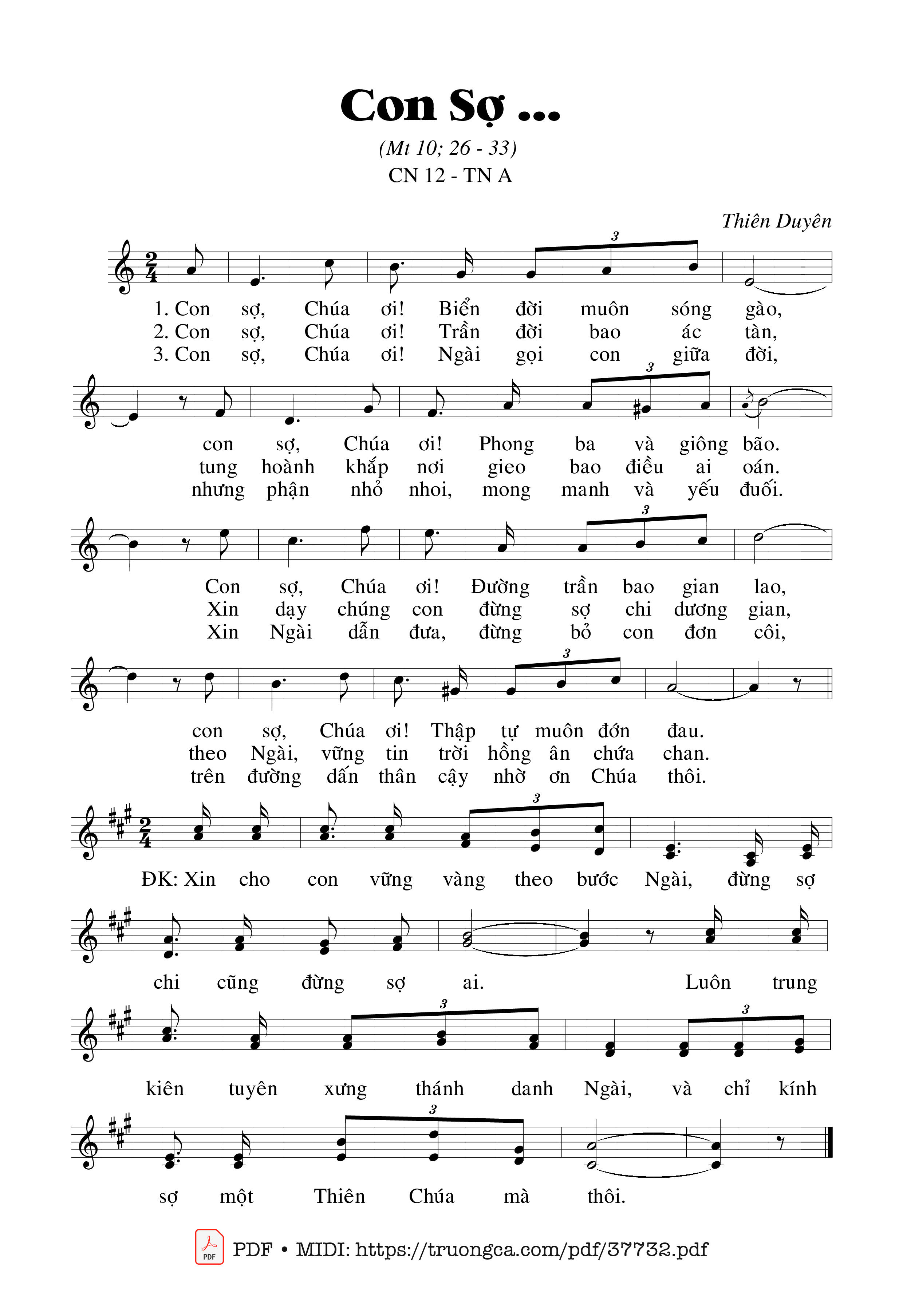 Sheet nhạc Con Sợ - Thiên Duyên