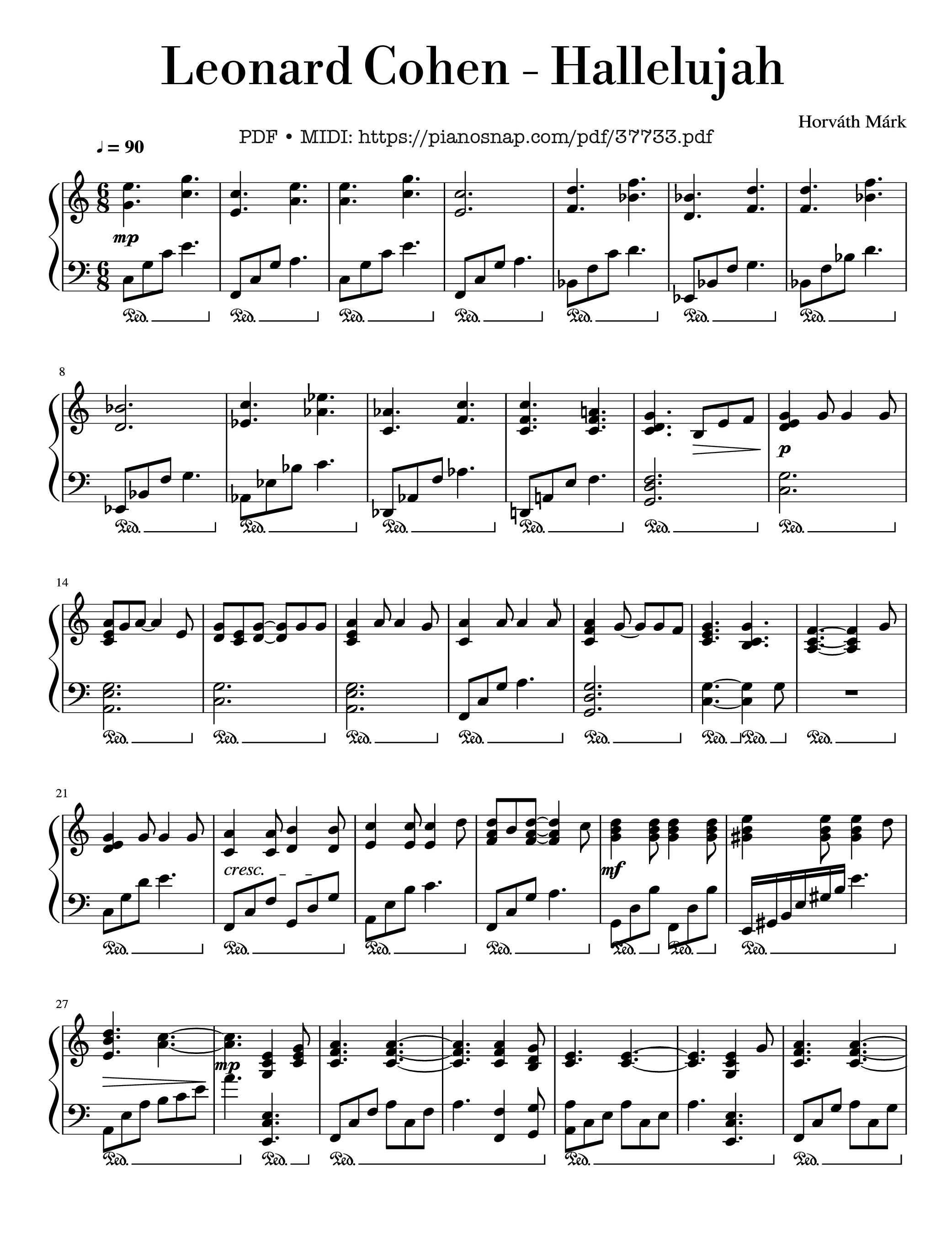 Trang 1 của Sheet nhạc PDF Piano bài hát Hallelujah Piano - Leonard Cohen