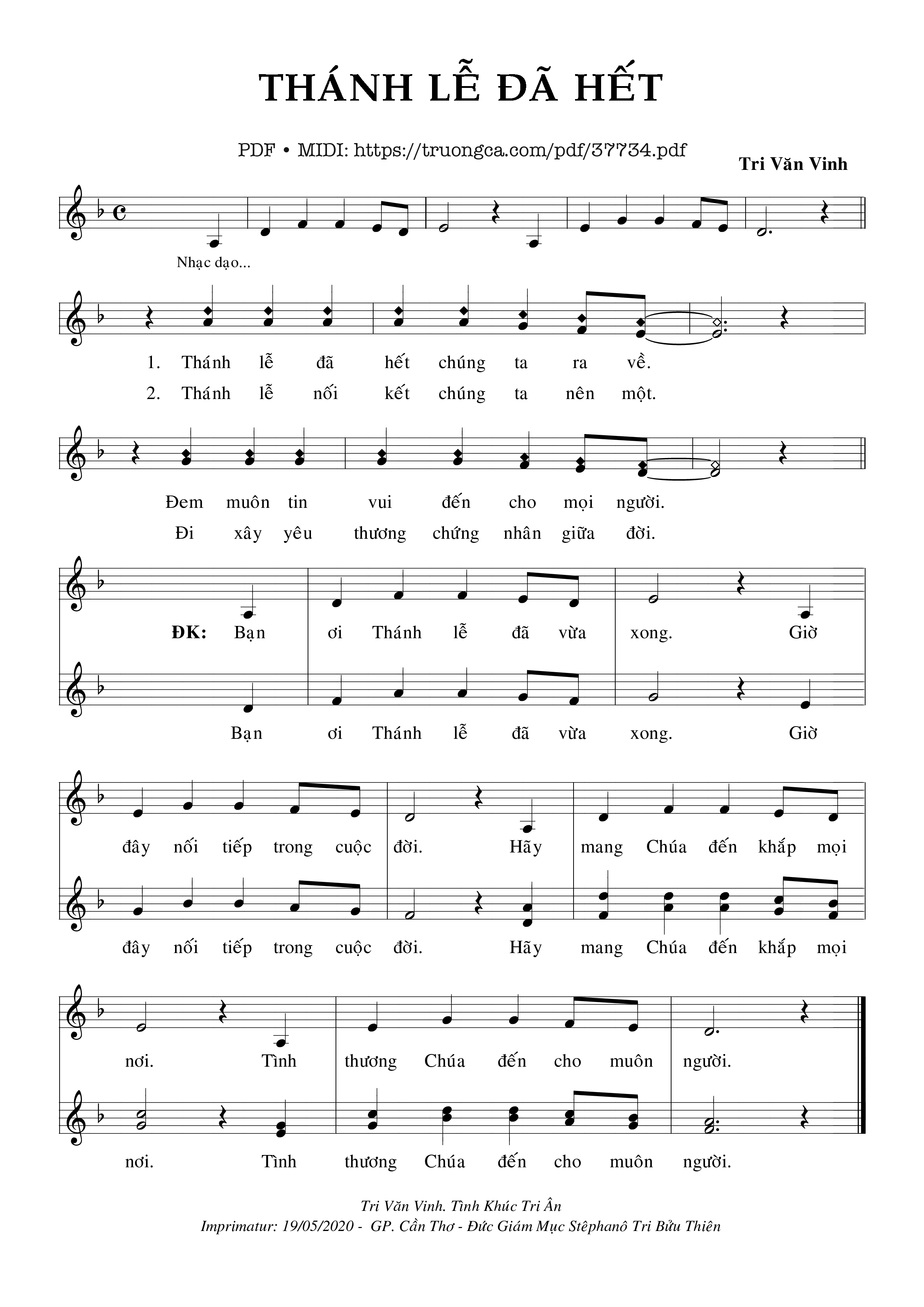 Trang 1 của Sheet nhạc PDF bài hát Thánh Lễ Đã Hết - Tri Văn Vinh