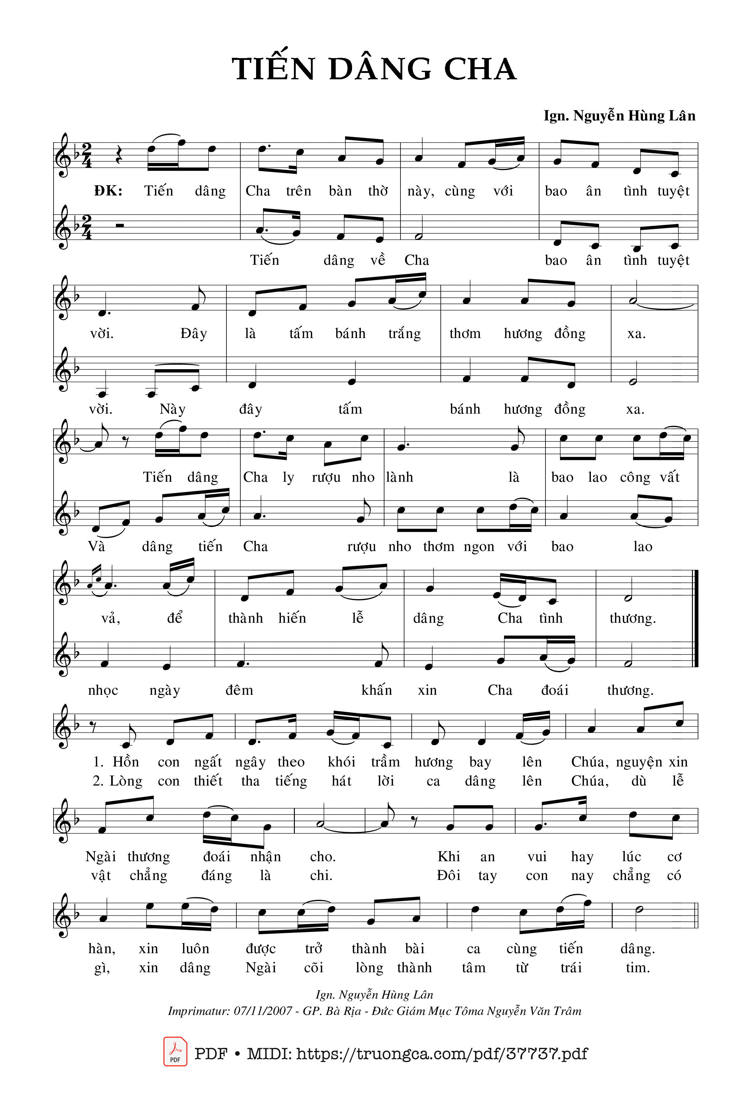 Trang 1 của Sheet nhạc PDF bài hát Tiến Dâng Cha - Nguyễn Hùng Lân