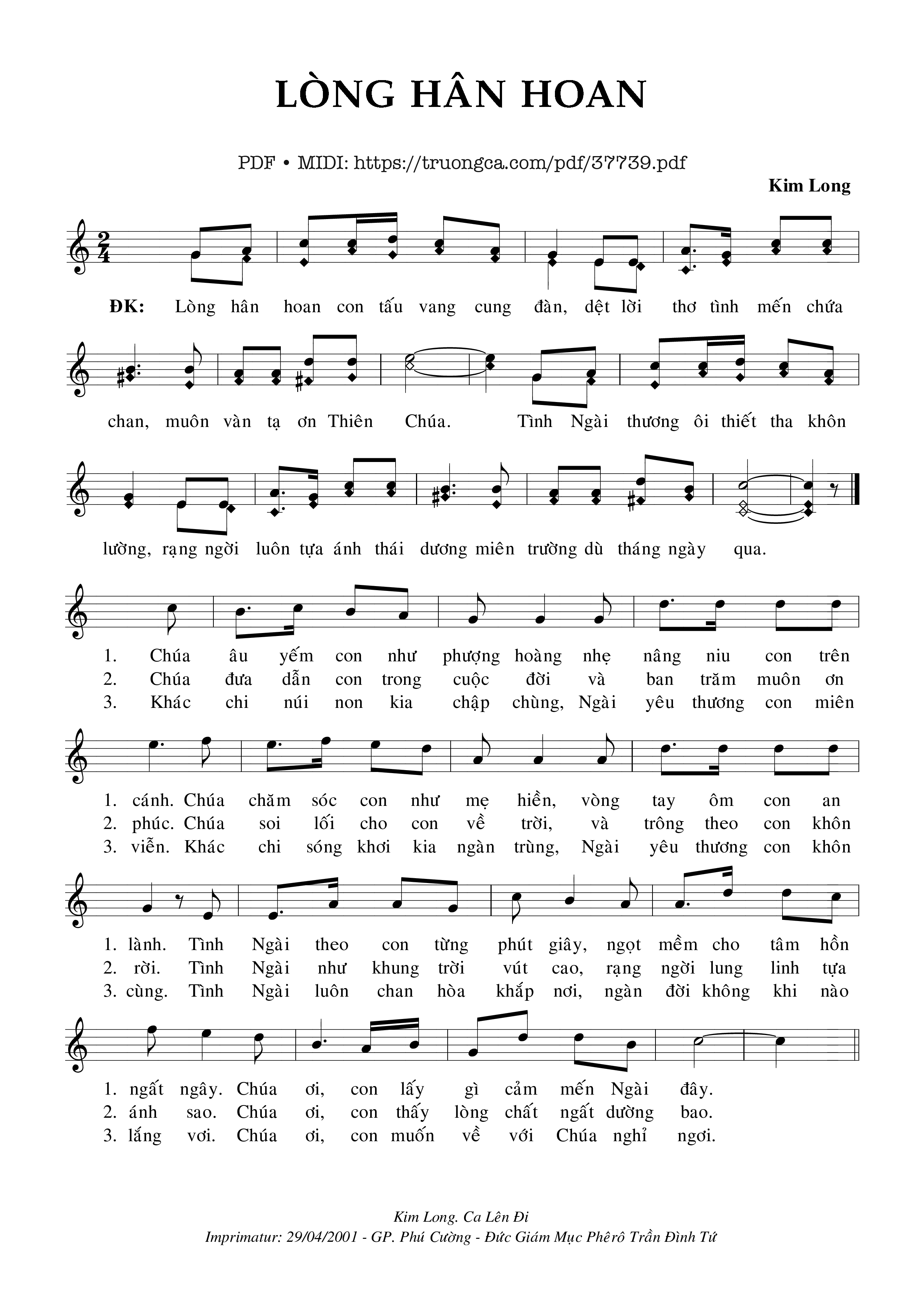 Trang 1 của Sheet nhạc PDF bài hát Lòng Hân Hoan - Kim Long