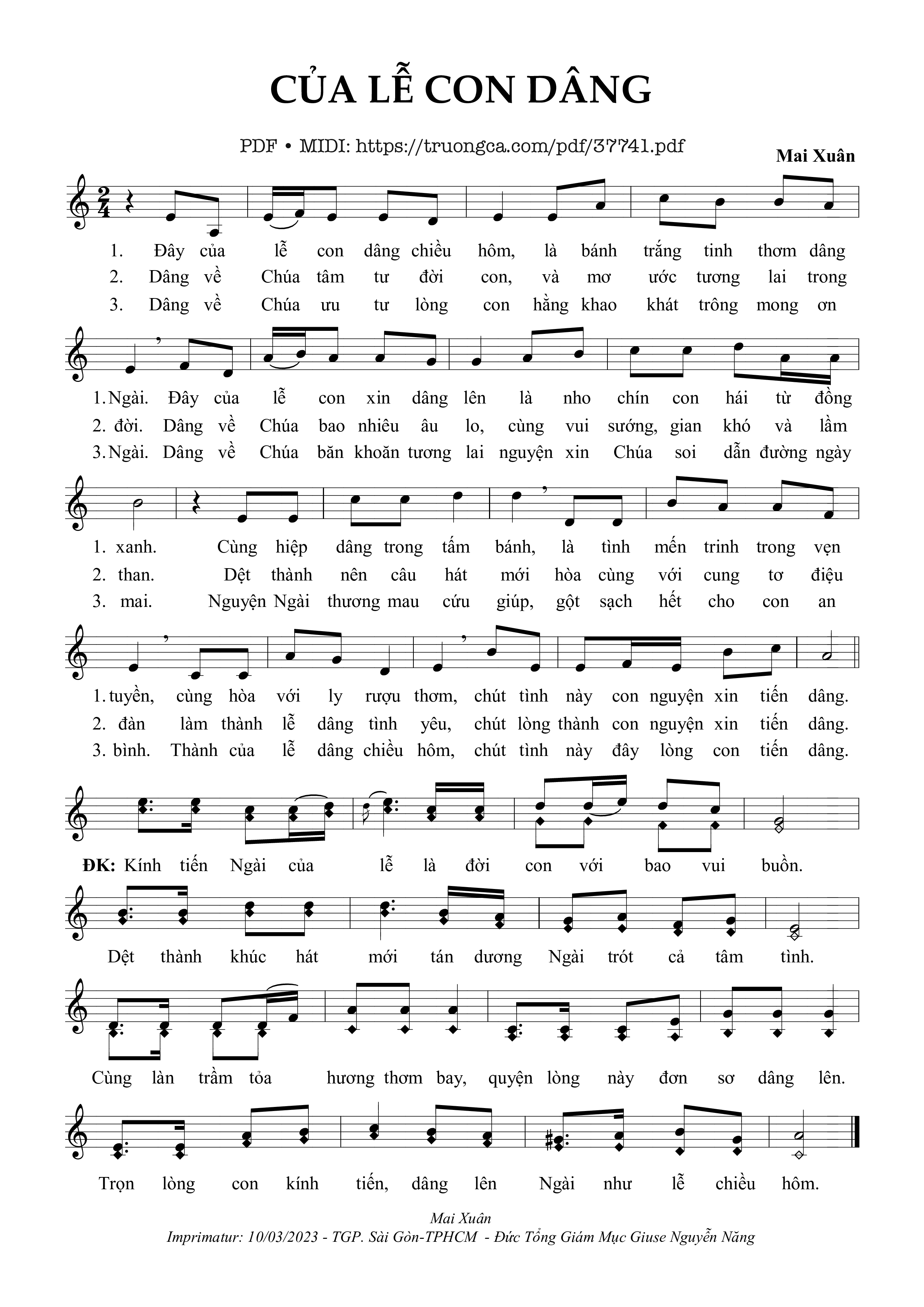Trang 1 của Sheet nhạc PDF bài hát Của Lễ Con Dâng - Mai Xuân