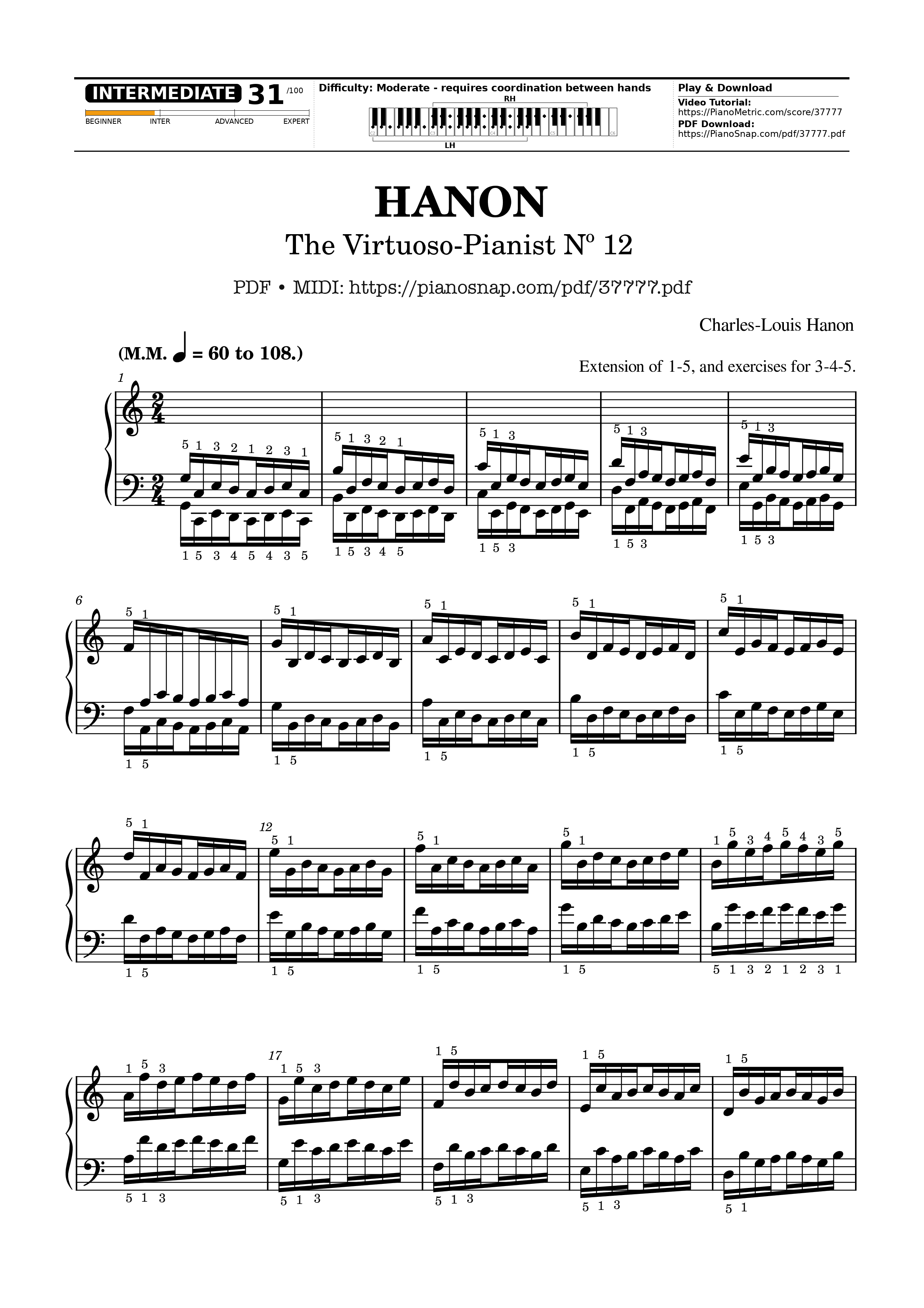 Trang 1 của Sheet nhạc PDF bài hát Hanon - The Virtuoso Pianist No. 12 - Charles-Louis Hanon