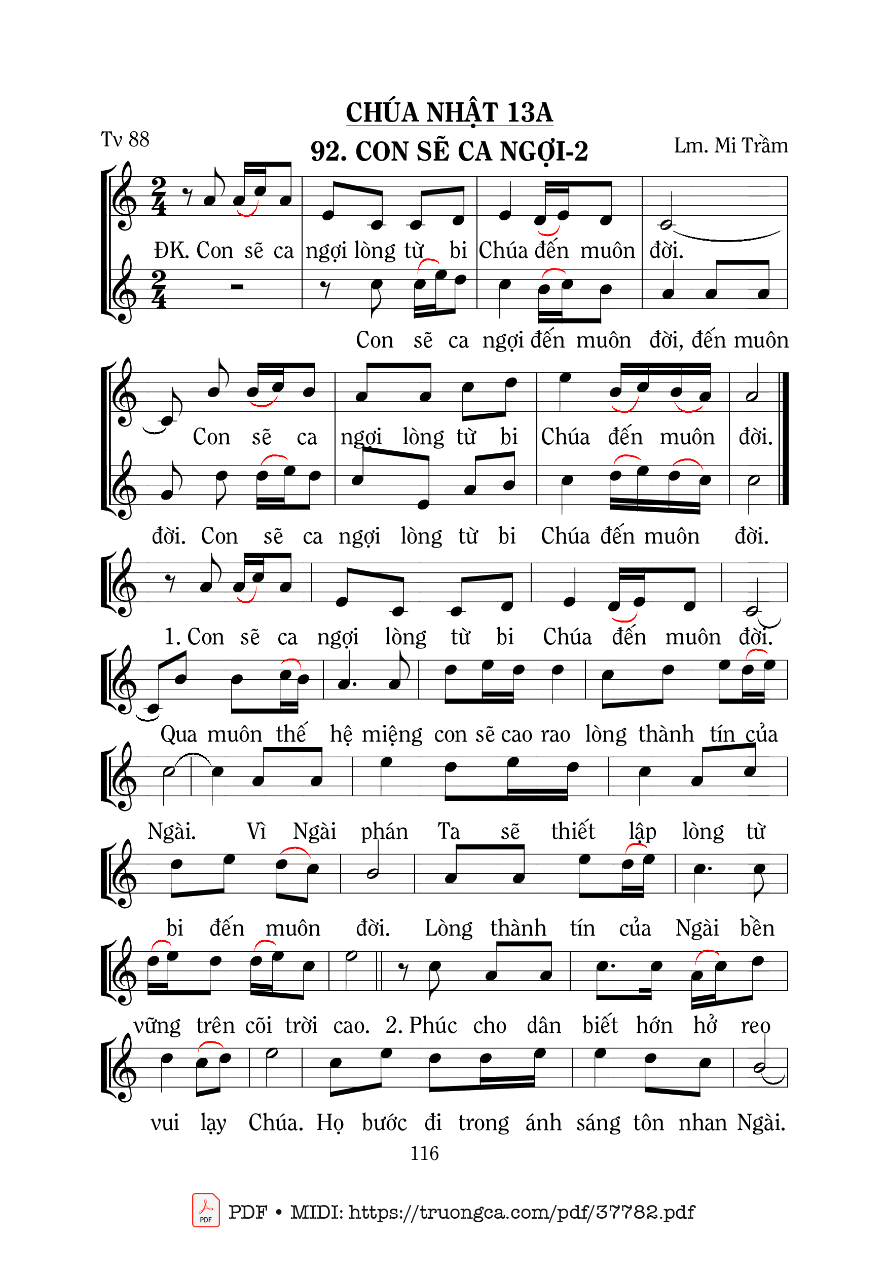 Trang 1 của Sheet nhạc PDF bài hát Thánh Vịnh 88, Con Sẽ Ca Ngợi 2 - Mi Trầm