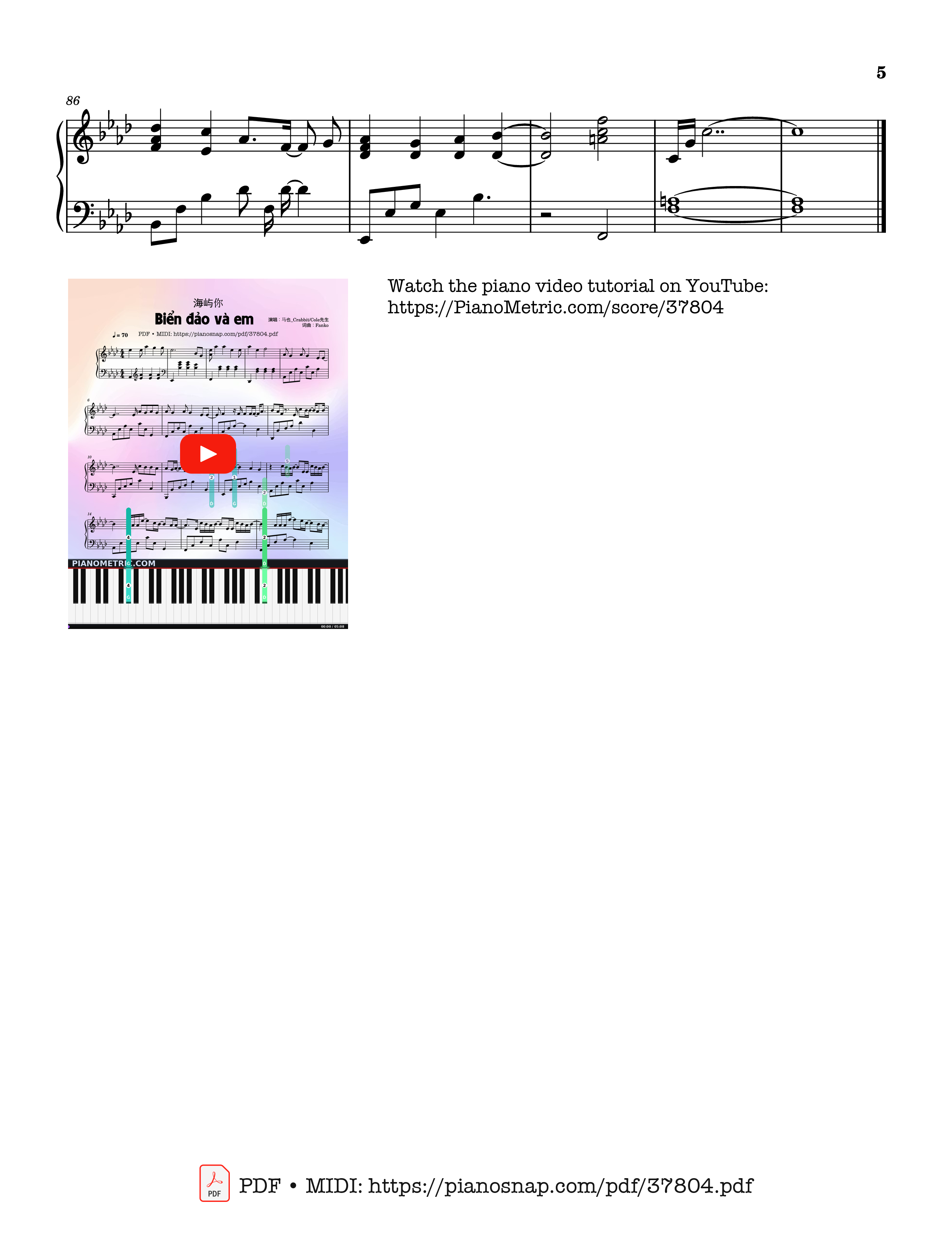 Trang 5 của Sheet nhạc PDF Piano bài hát Biển đảo và em (海屿你) - Sea Island You Piano - 马也