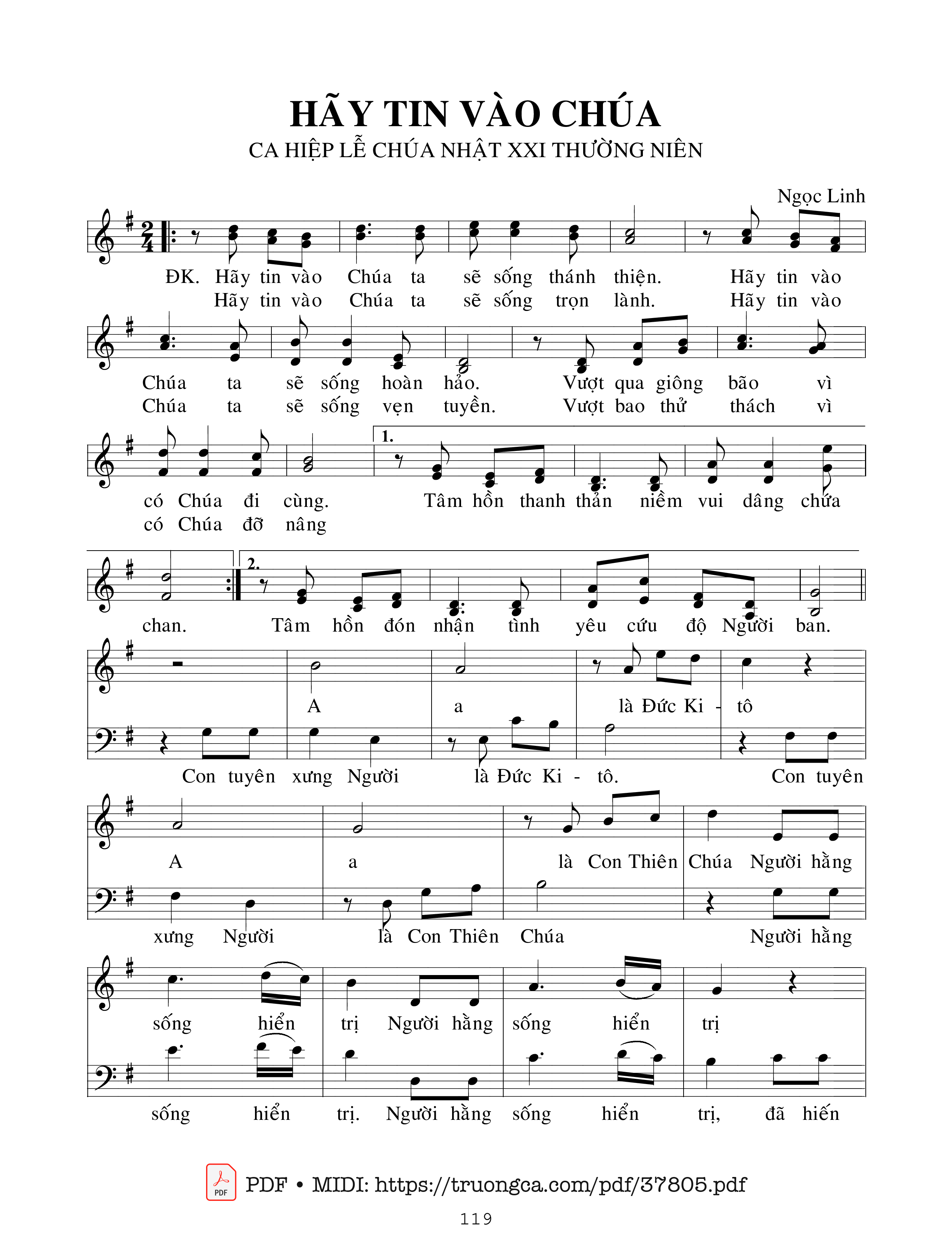 Trang 1 của Sheet nhạc PDF bài hát Hãy Tin Vào Chúa - Ngọc Linh