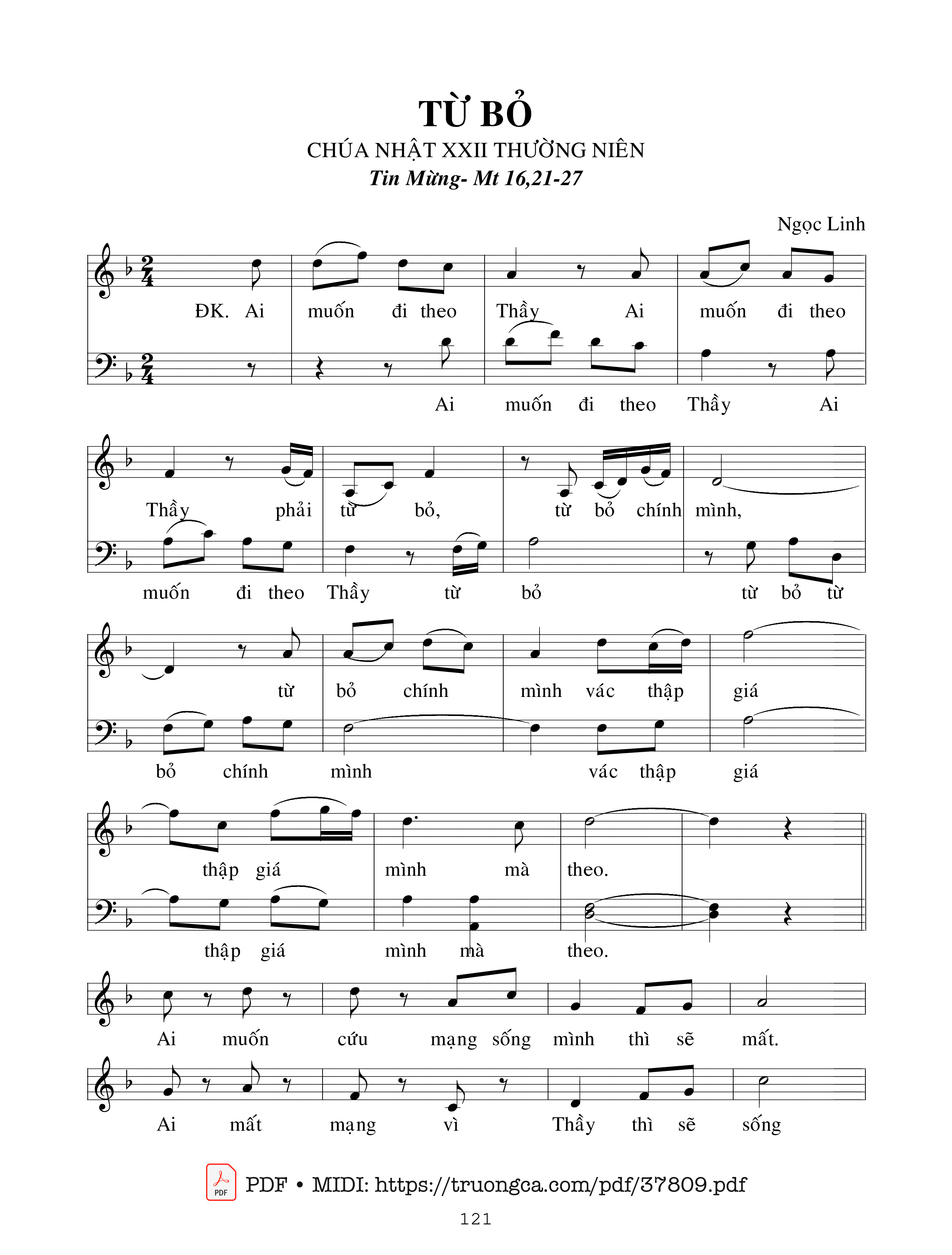 Trang 1 của Sheet nhạc PDF bài hát Từ Bỏ - Ngọc Linh