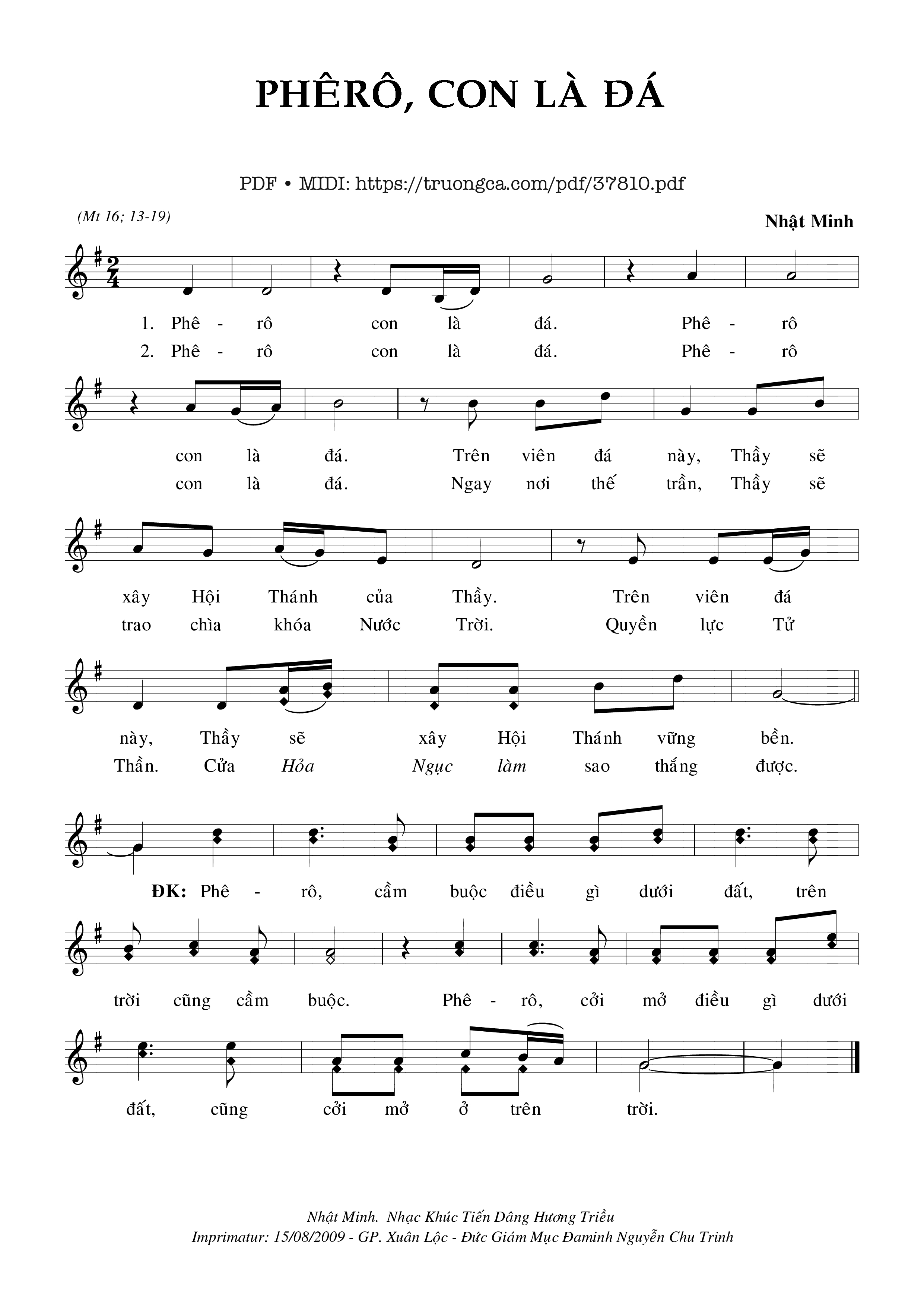 Trang 1 của Sheet nhạc PDF bài hát Phêrô, Con Là Đá - Nhật Minh