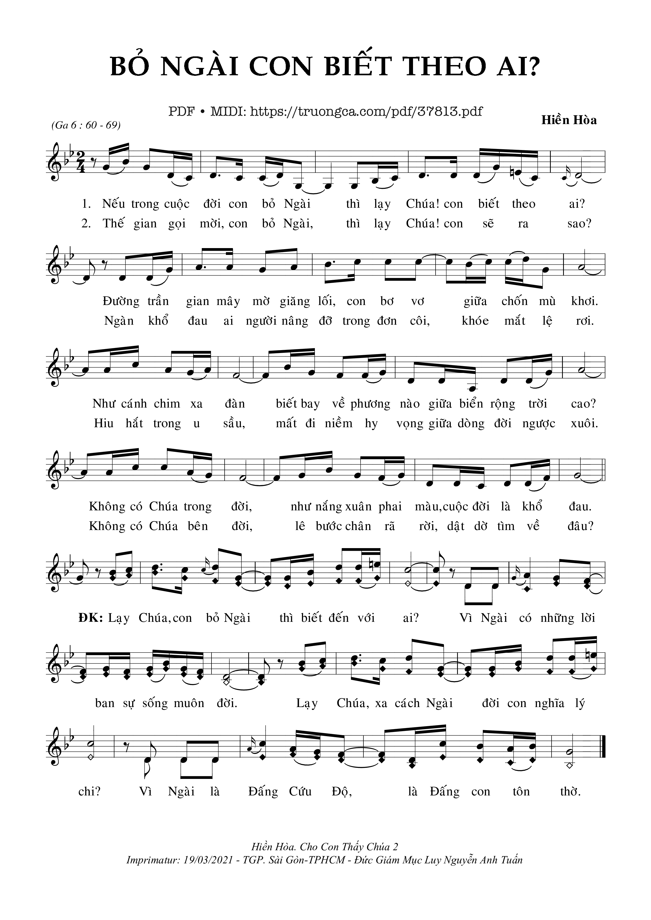 Trang 1 của Sheet nhạc PDF bài hát Bỏ Ngài Con Biết Theo Ai - Hiền Hòa