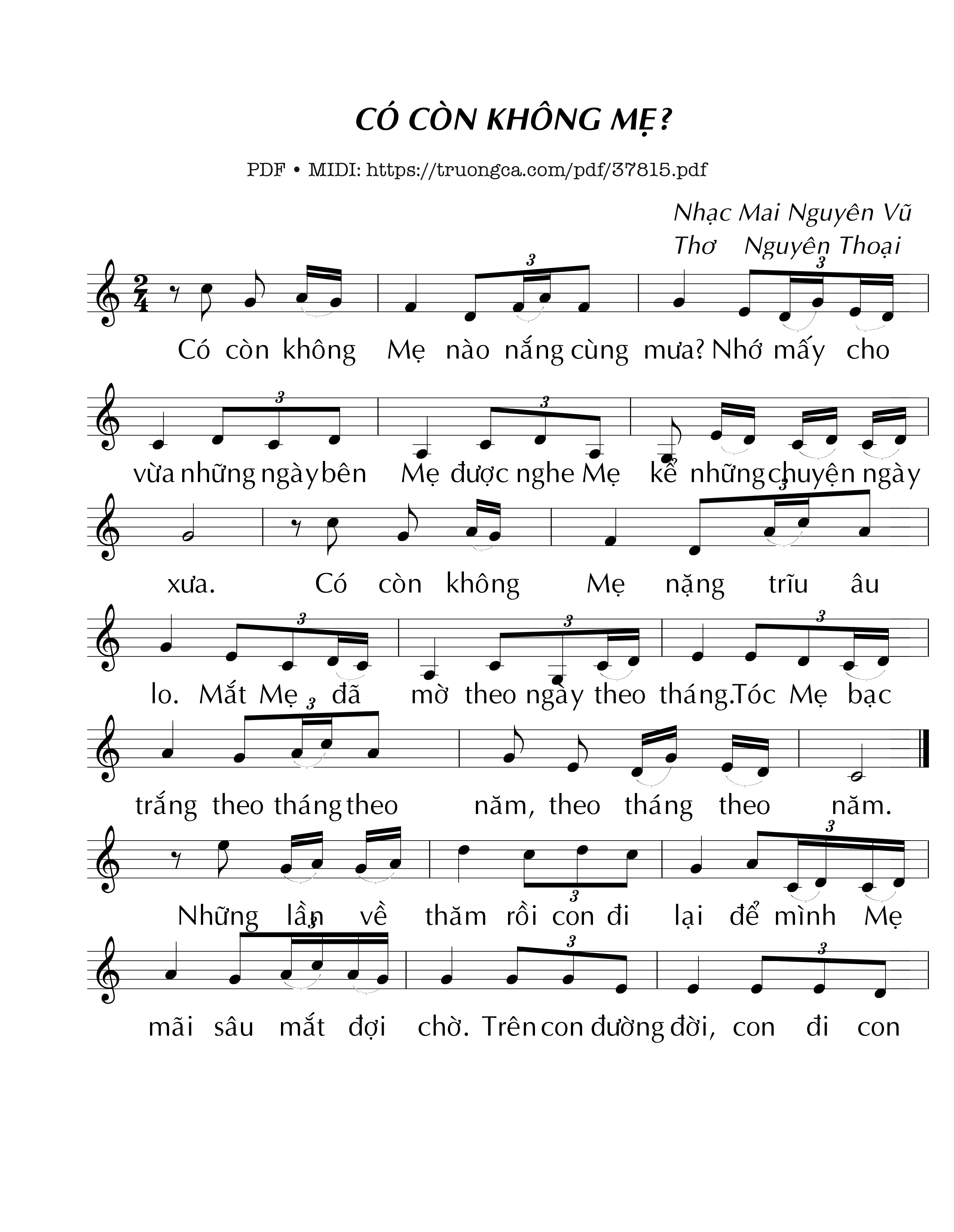 Trang 1 của Sheet nhạc PDF bài hát Có Còn Không Mẹ? - Mai Nguyên Vũ (Thơ: Nguyên Thoại)