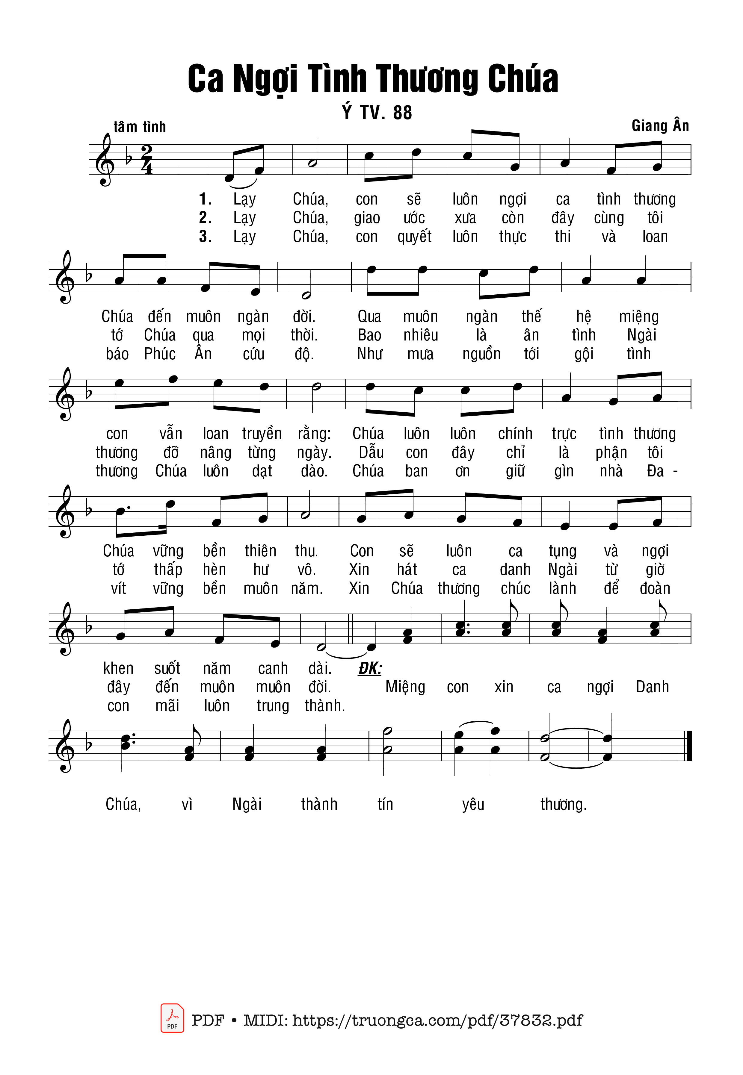 Trang 1 của Sheet nhạc PDF bài hát Thánh Vịnh 88, Ca Ngợi Tình Thương Chúa - Giang Ân