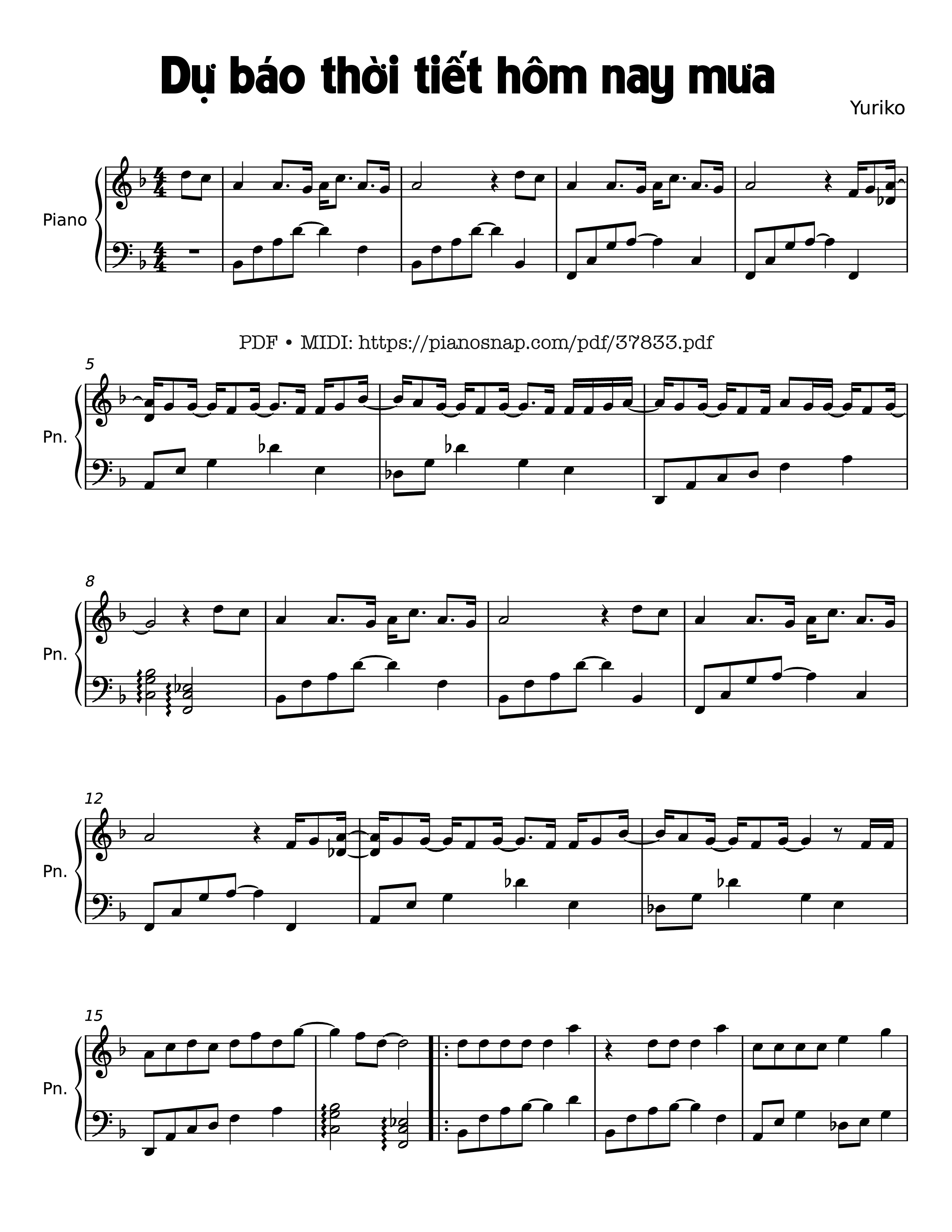 Trang 1 của Sheet nhạc PDF Piano bài hát Dự báo thời tiết hôm nay mưa - Yuriko