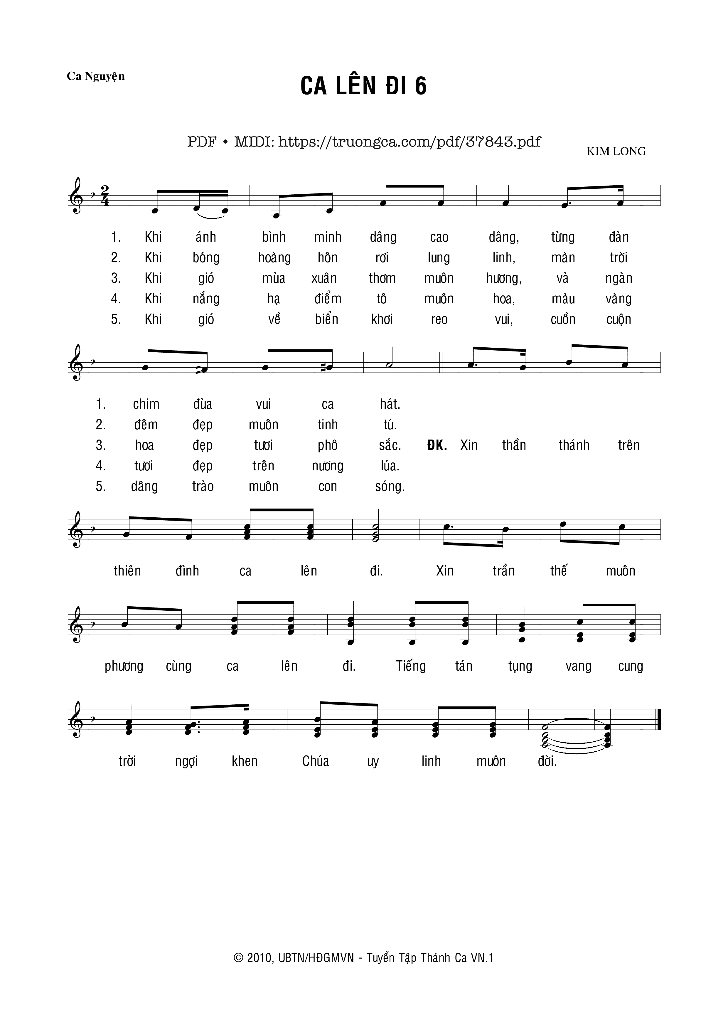 Trang 1 của Sheet nhạc PDF bài hát Ca Lên Đi 6 - Kim Long