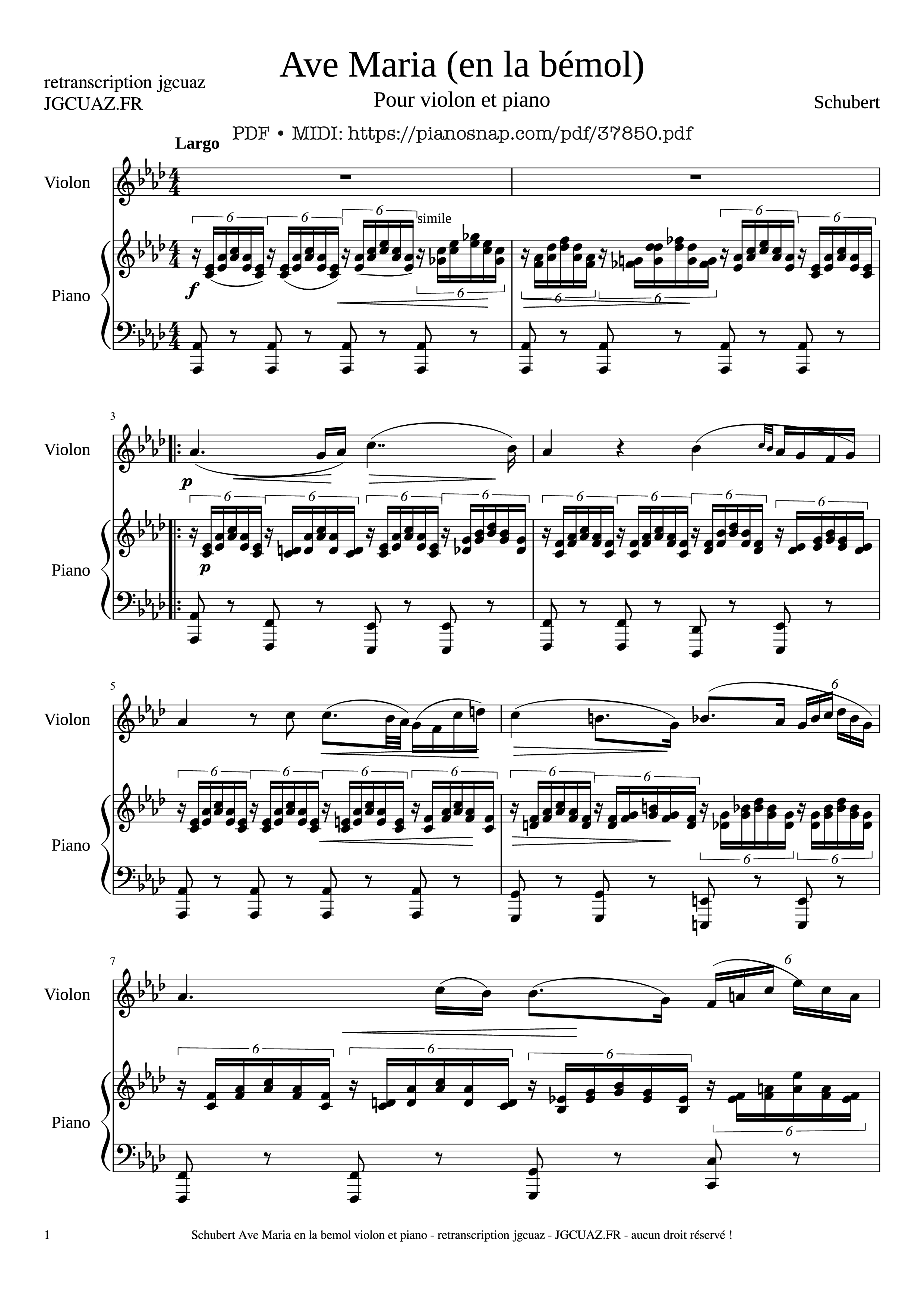Trang 1 của Sheet nhạc PDF Piano bài hát Ave Maria for violon and piano - Franz Schubert Schubert