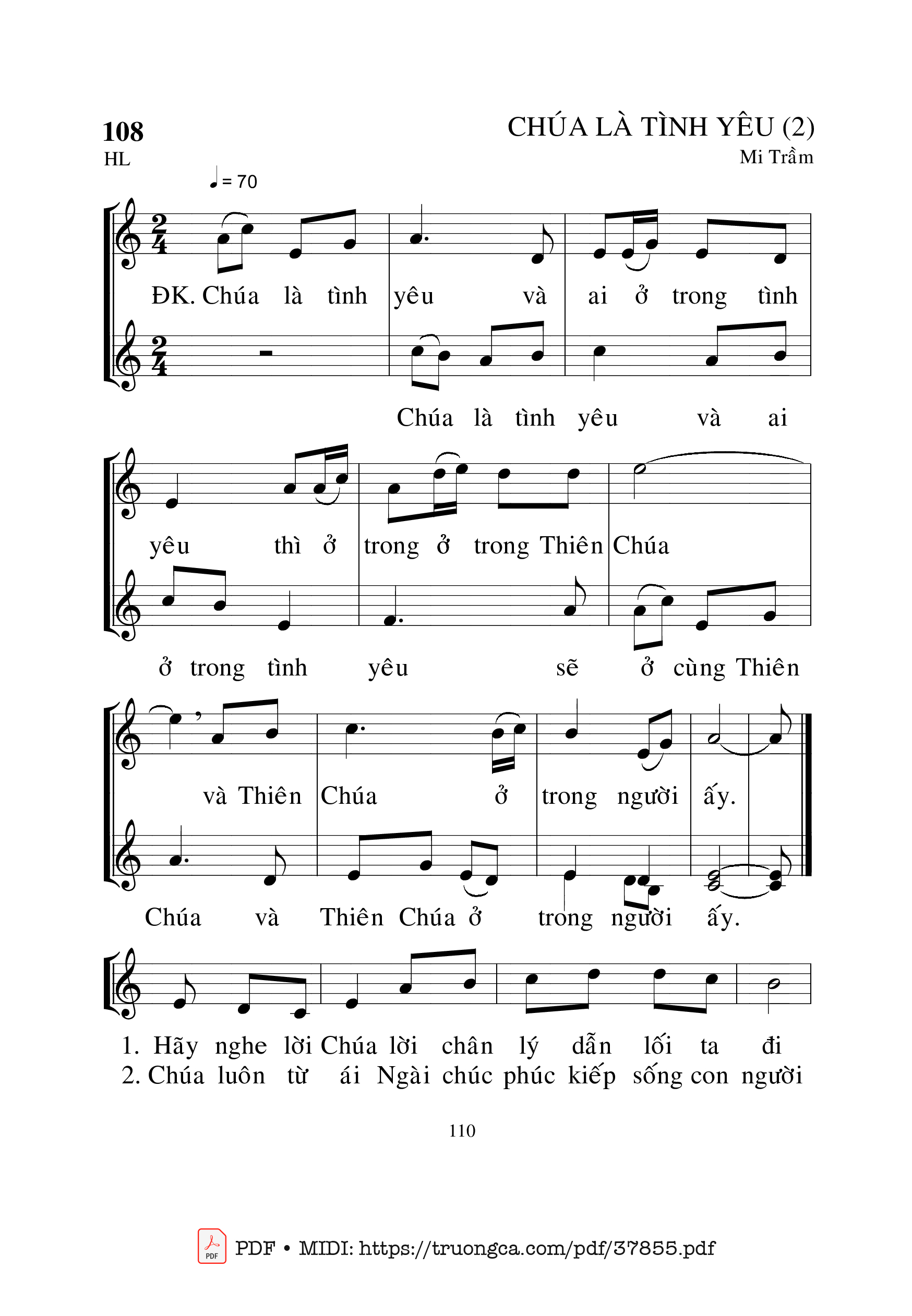 Trang 1 của Sheet nhạc PDF bài hát Chúa Là Tình Yêu 2 - Mi Trầm