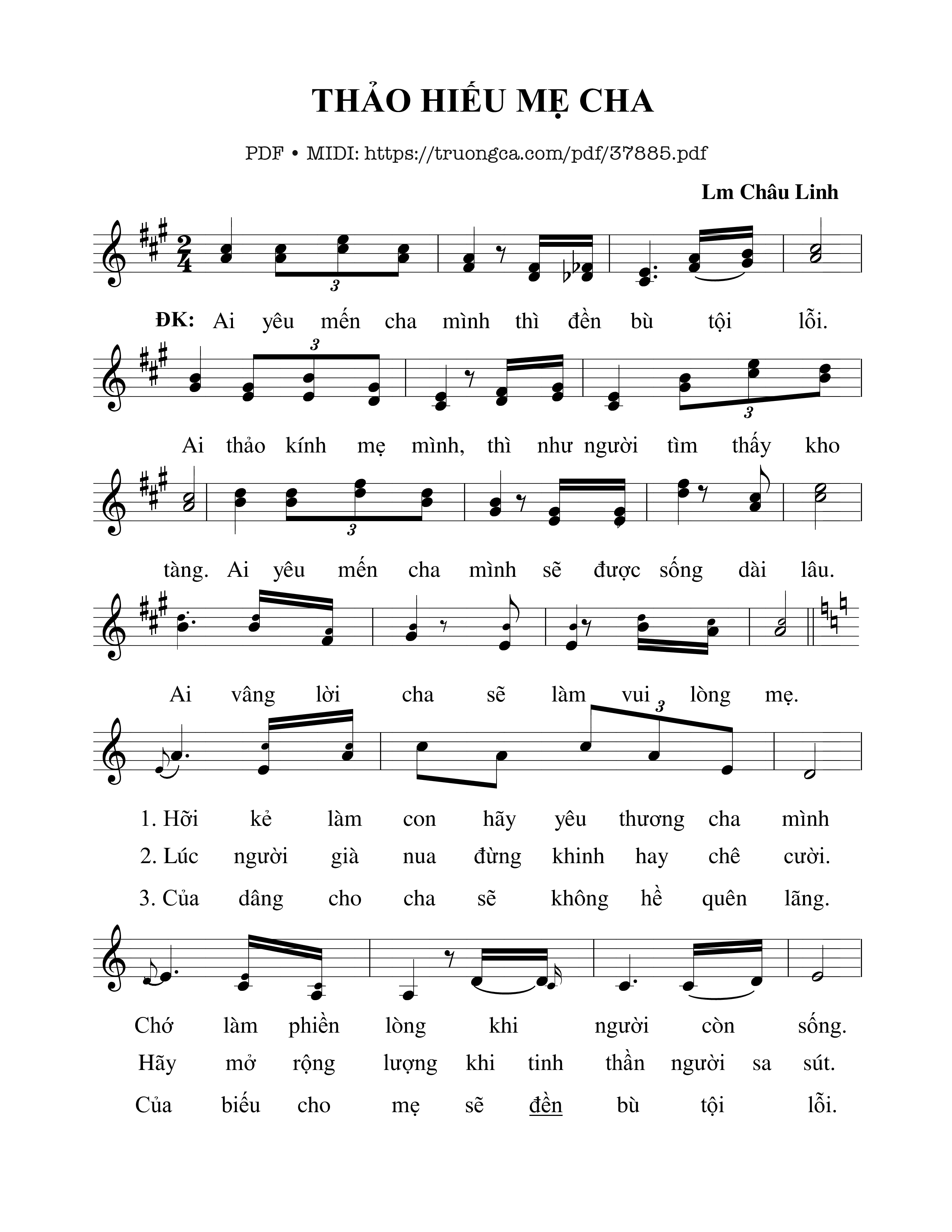 Trang 1 của Sheet nhạc PDF bài hát Thảo Hiếu Mẹ Cha - Châu Linh