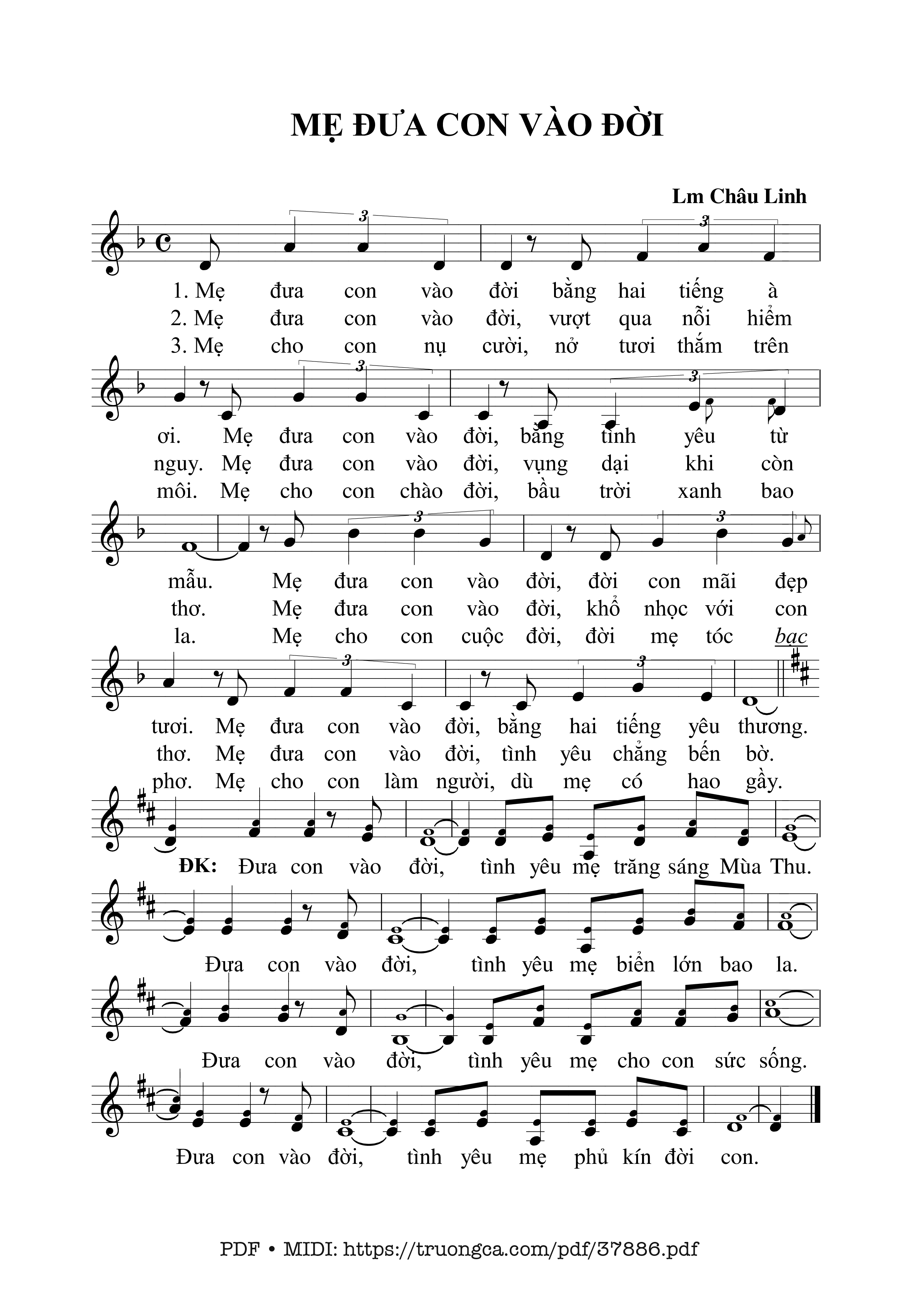 Trang 1 của Sheet nhạc PDF bài hát Mẹ Đưa Con Vào Đời - Châu Linh