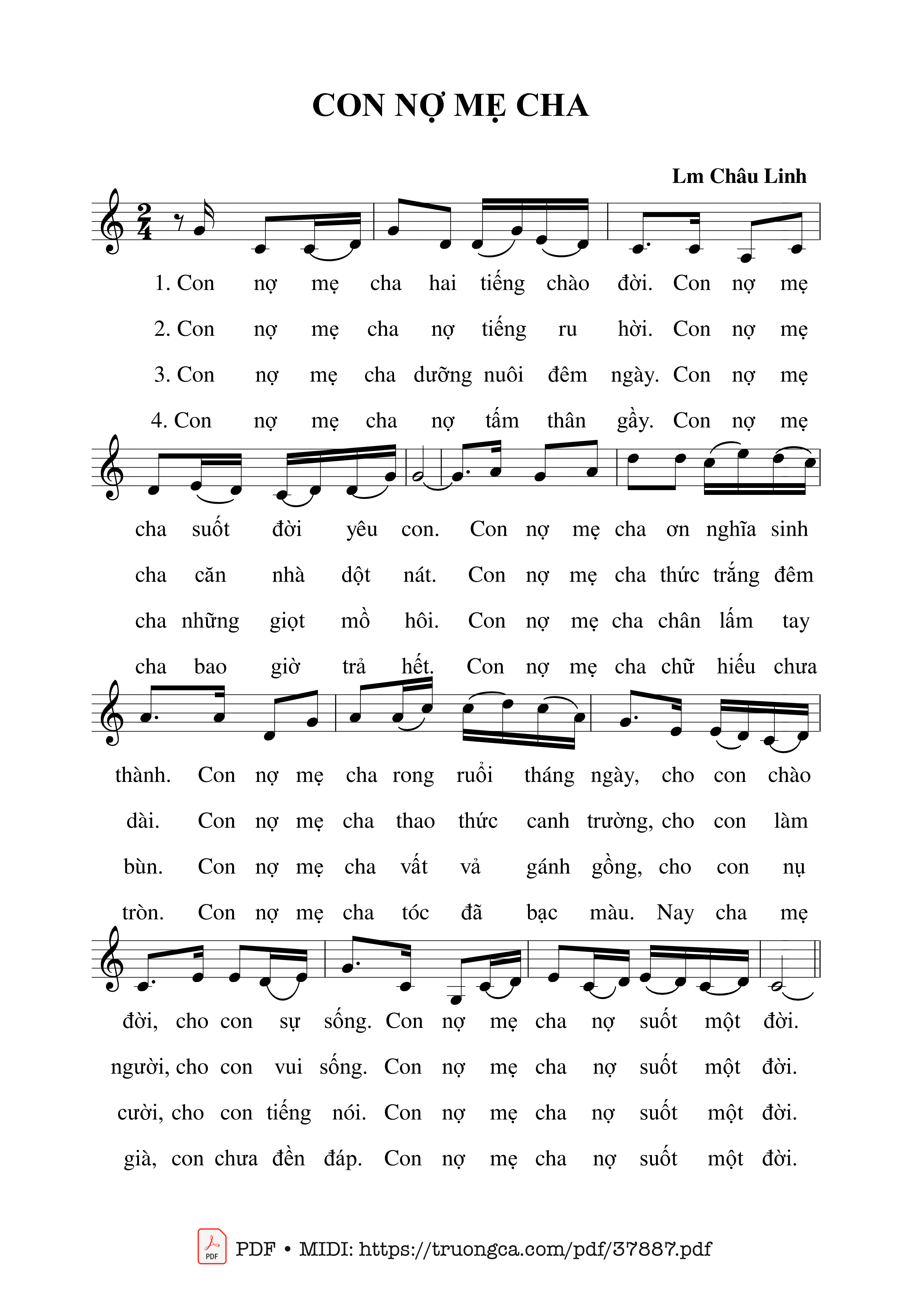 Trang 1 của Sheet nhạc PDF bài hát Con Nợ Mẹ Cha - Châu Linh
