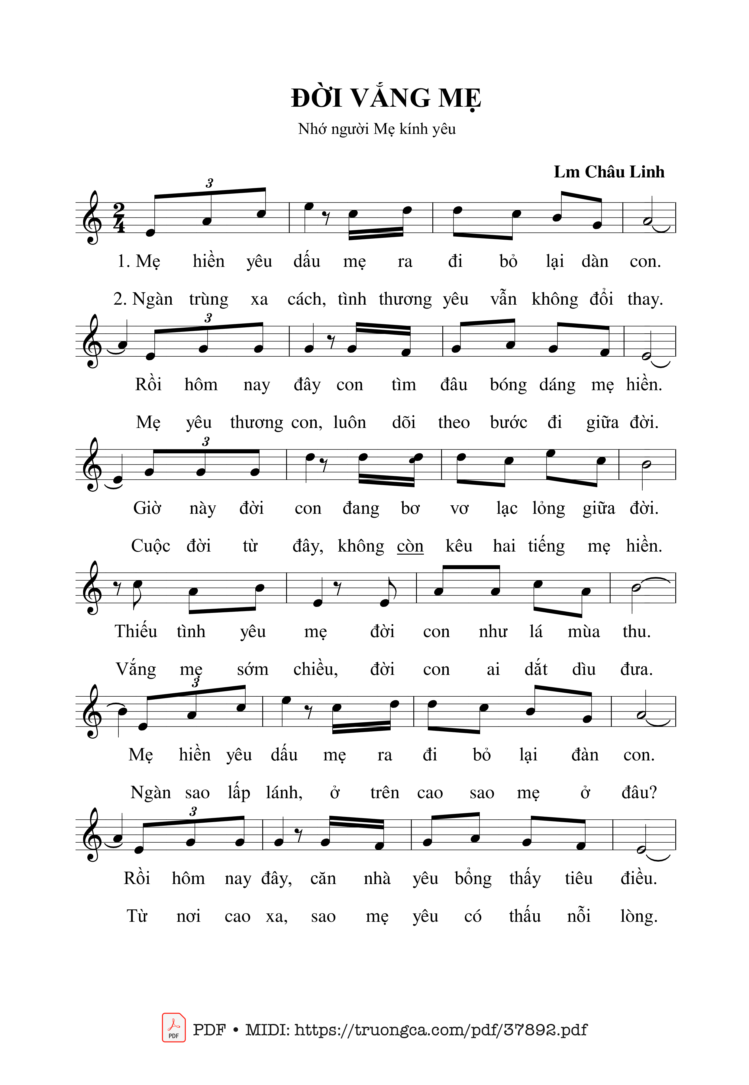 Trang 1 của Sheet nhạc PDF bài hát Đời Vắng Mẹ - Châu Linh