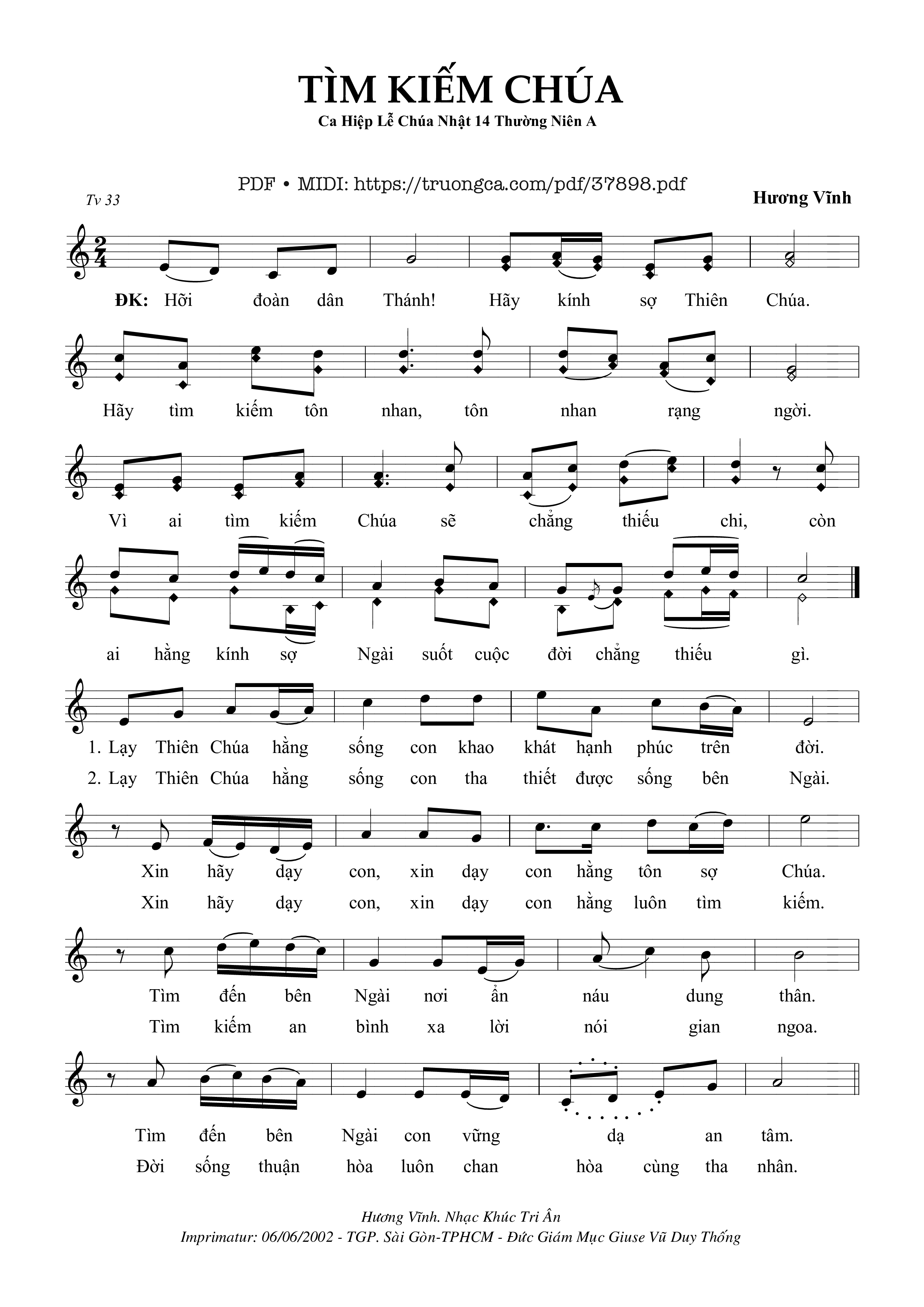 Trang 1 của Sheet nhạc PDF bài hát Thánh Vịnh 33, Tìm Kiếm Chúa - Hương Vĩnh