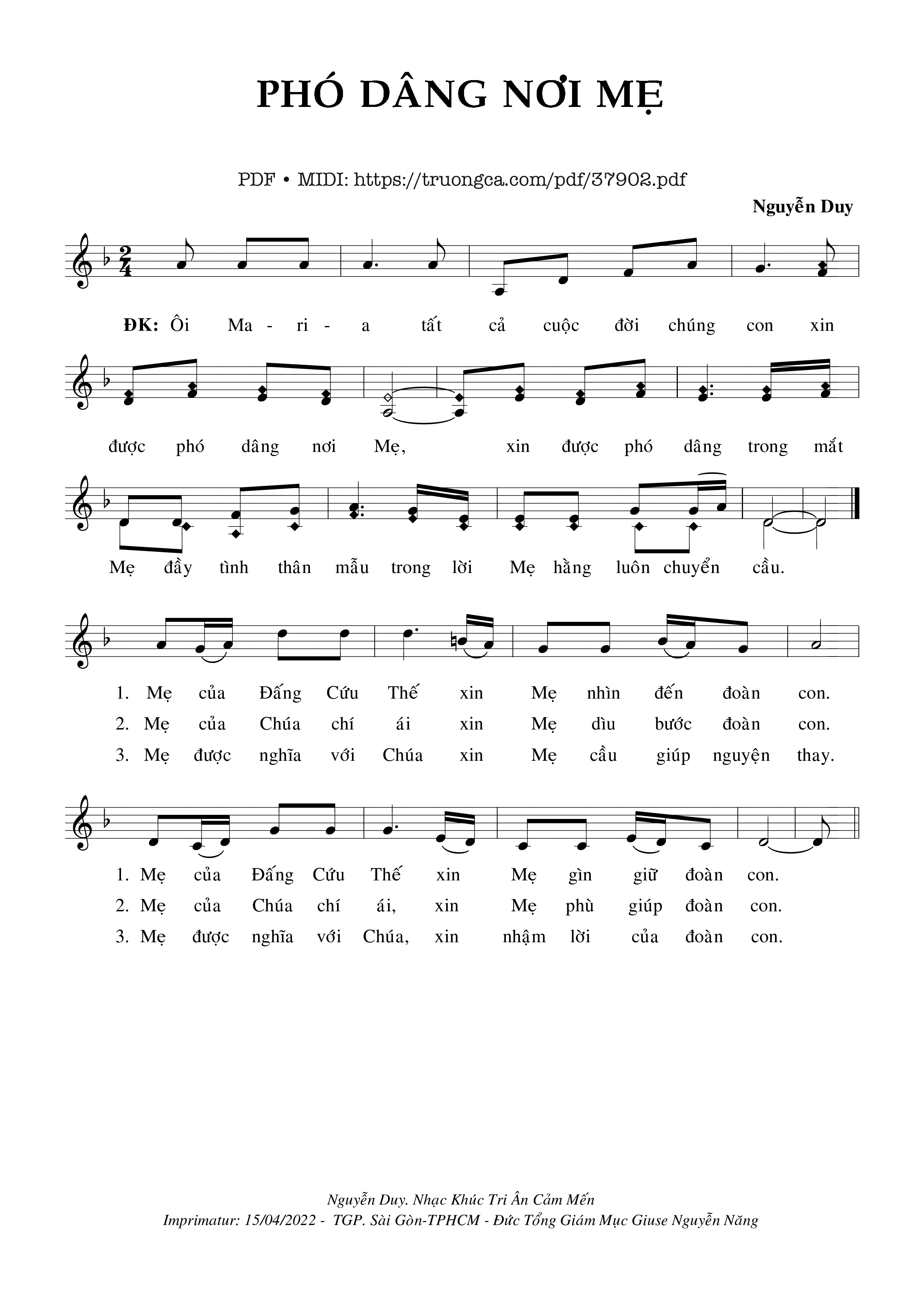 Trang 1 của Sheet nhạc PDF bài hát Phó Dâng Nơi Mẹ - Nguyễn Duy