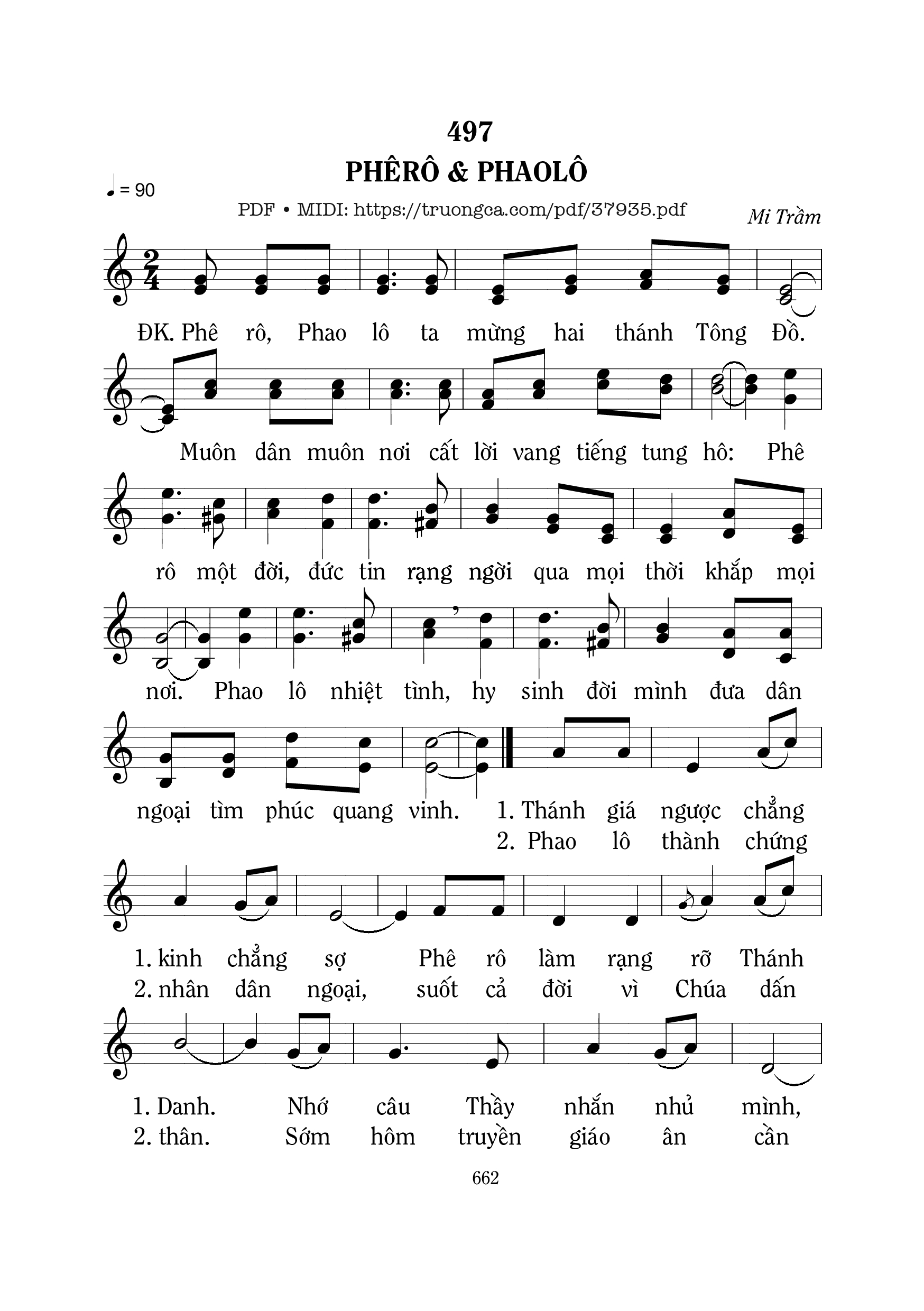 Trang 1 của Sheet nhạc PDF bài hát Phêrô Và Phaolô - Mi Trầm