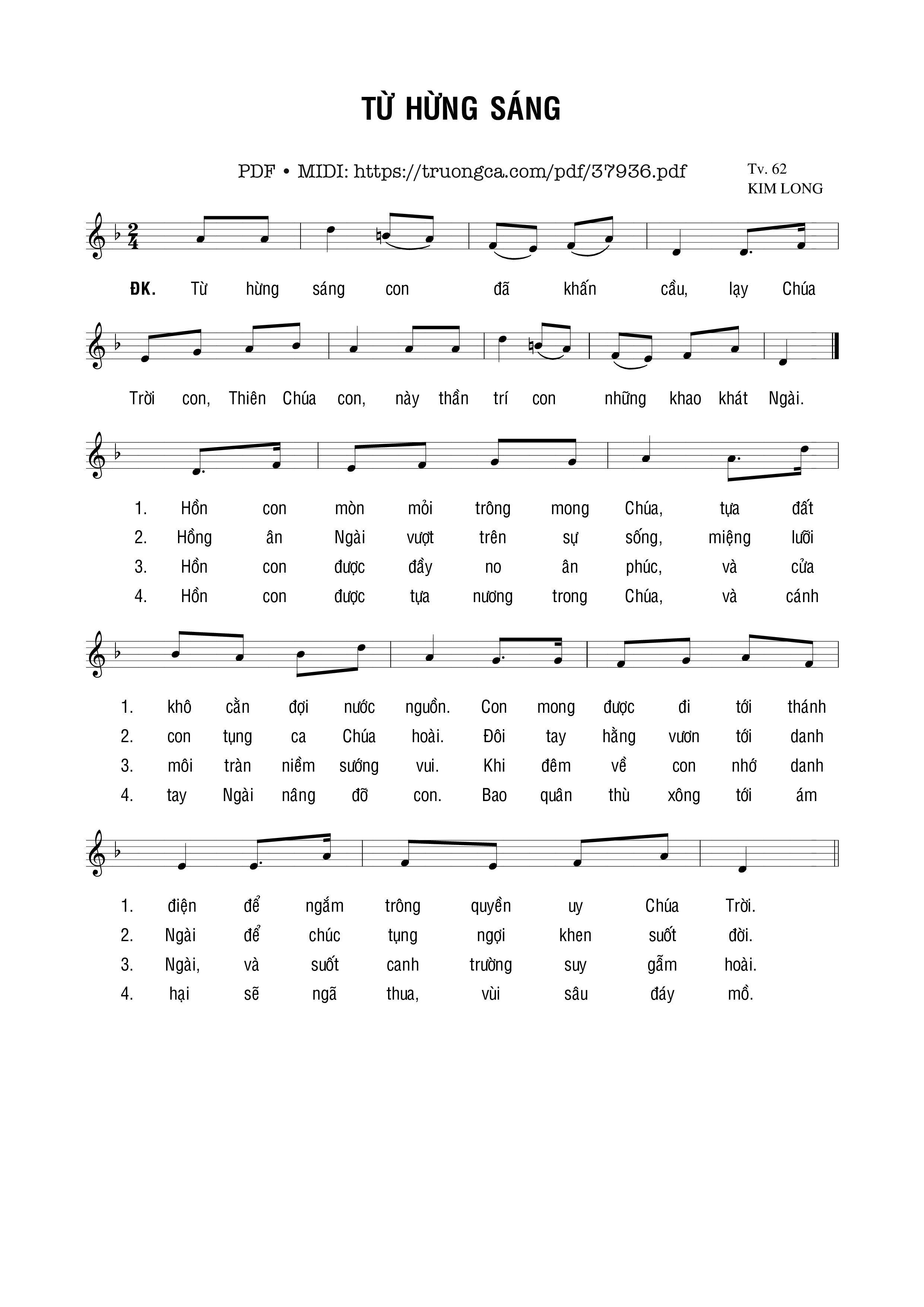 Trang 1 của Sheet nhạc PDF bài hát Từ Hừng Sáng - Kim Long