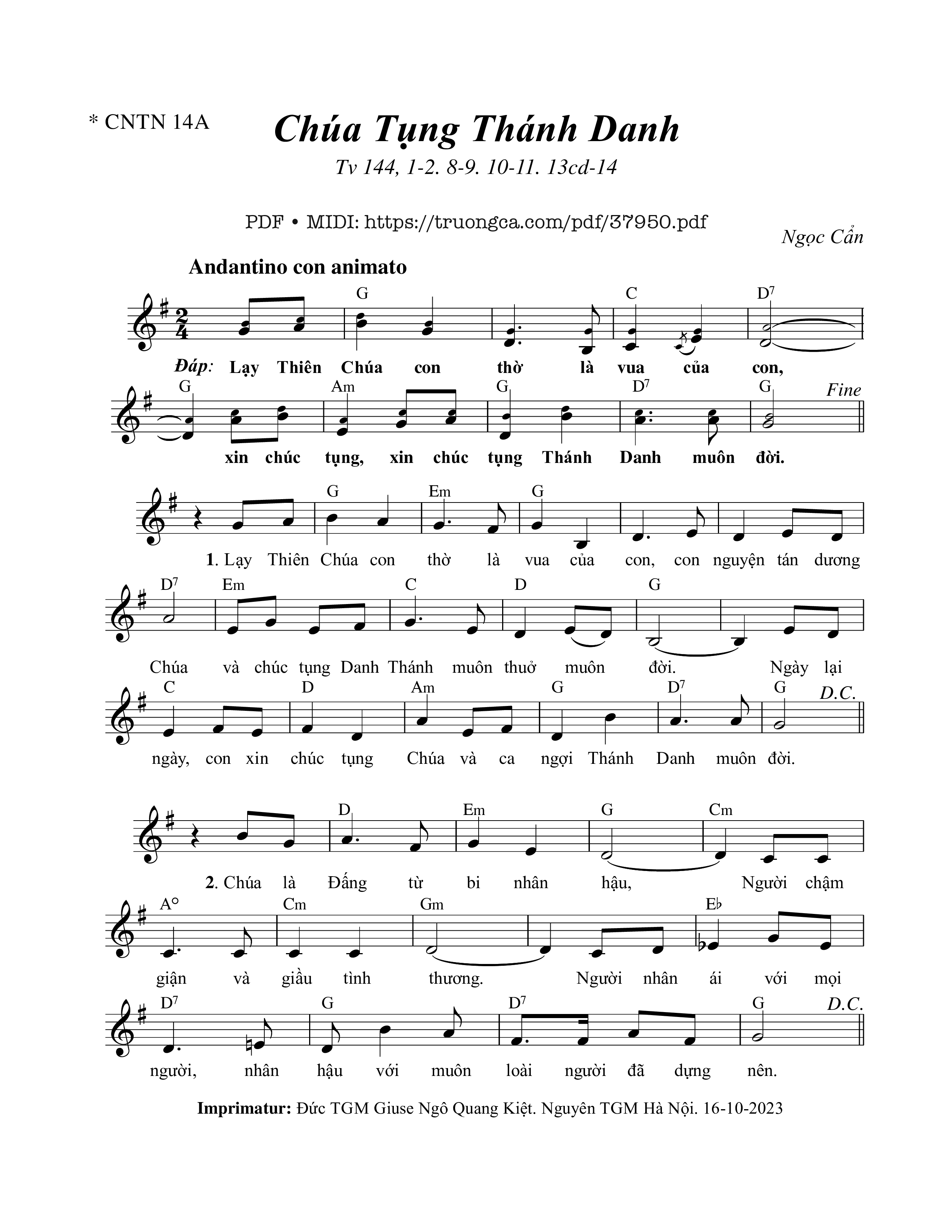 Trang 1 của Sheet nhạc PDF bài hát Thánh Vịnh 144, Chúc Tụng Thánh Danh - Ngọc Cẩn