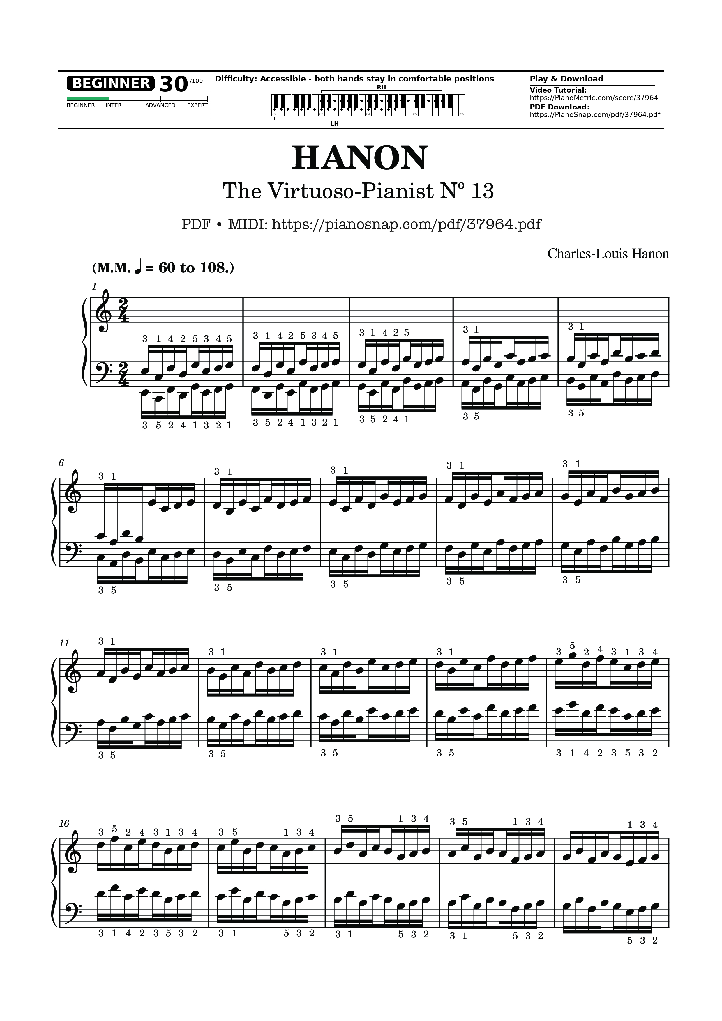 Trang 1 của Sheet nhạc PDF bài hát Hanon - The Virtuoso Pianist No. 13 - Charles-Louis Hanon