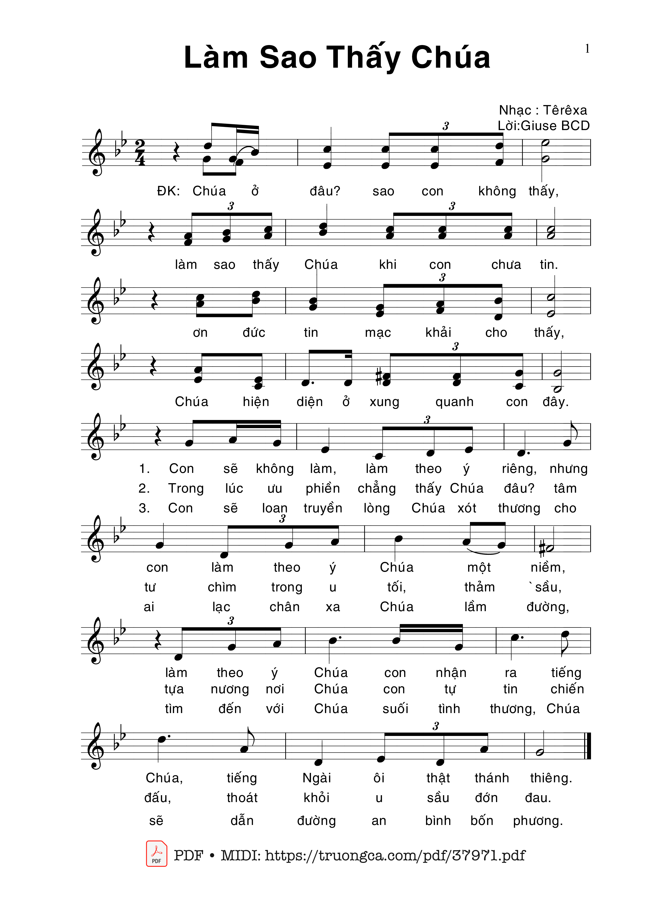 Trang 1 của Sheet nhạc PDF bài hát Làm Sao Thấy Chúa - Têrêsa