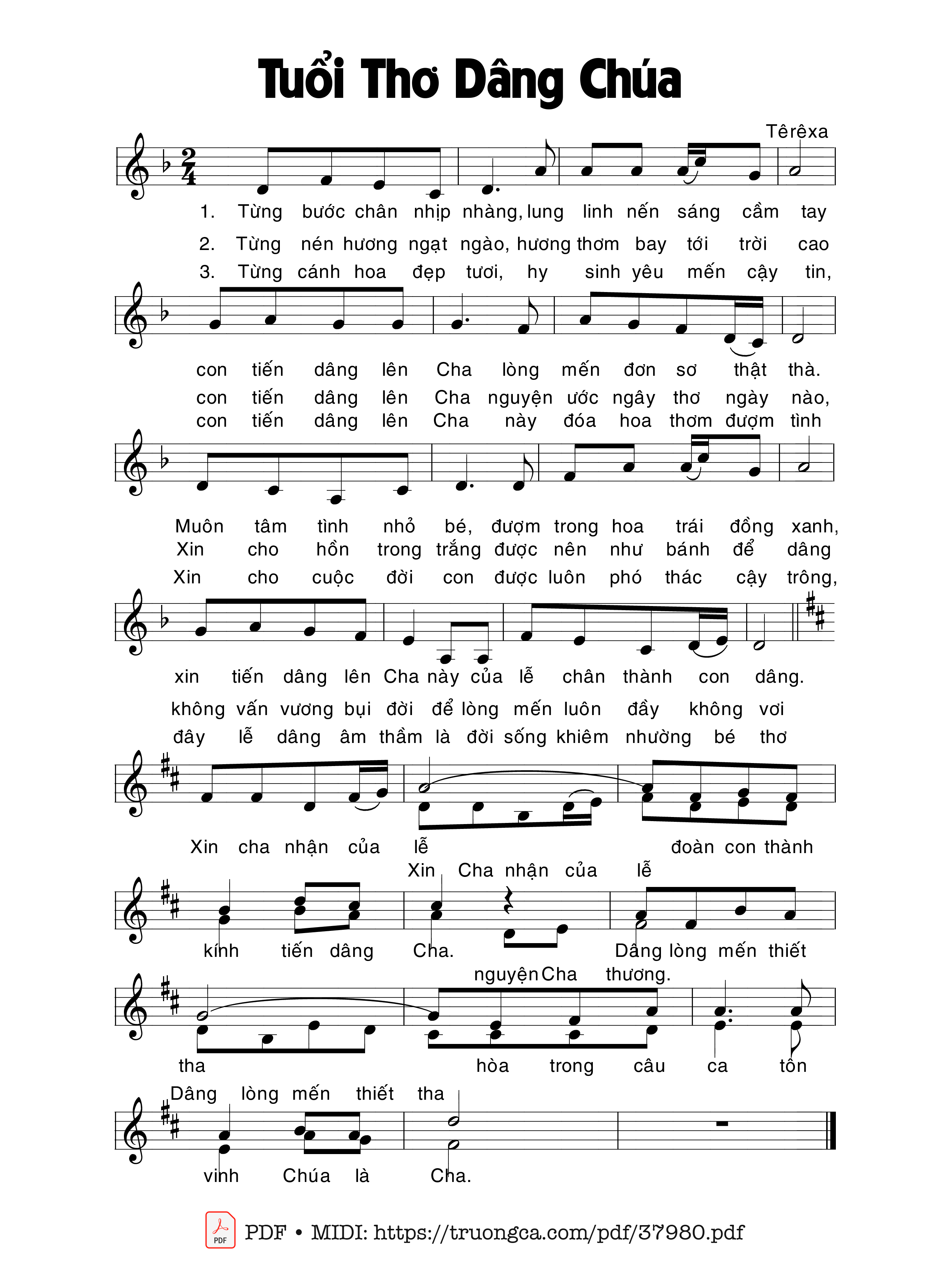 Trang 1 của Sheet nhạc PDF bài hát Tuổi Thơ Dâng Chúa - Têrêsa