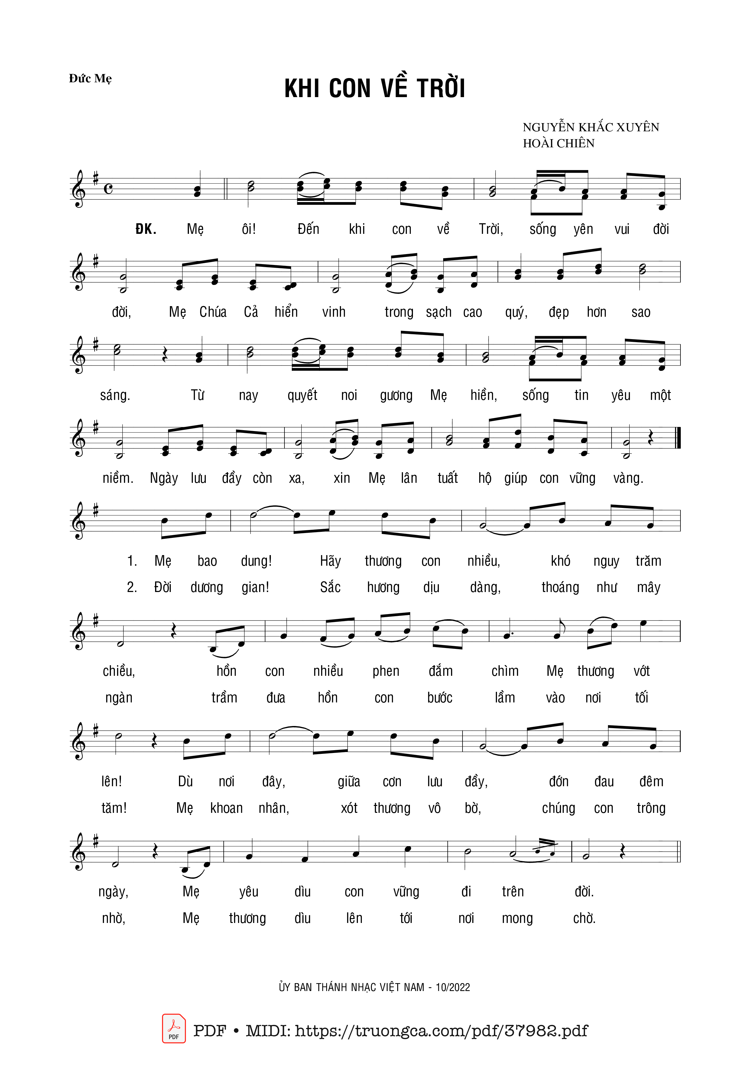 Trang 1 của Sheet nhạc PDF bài hát Khi Con Về Trời - Hoài Chiên &Amp; Nguyễn Khắc Xuyên