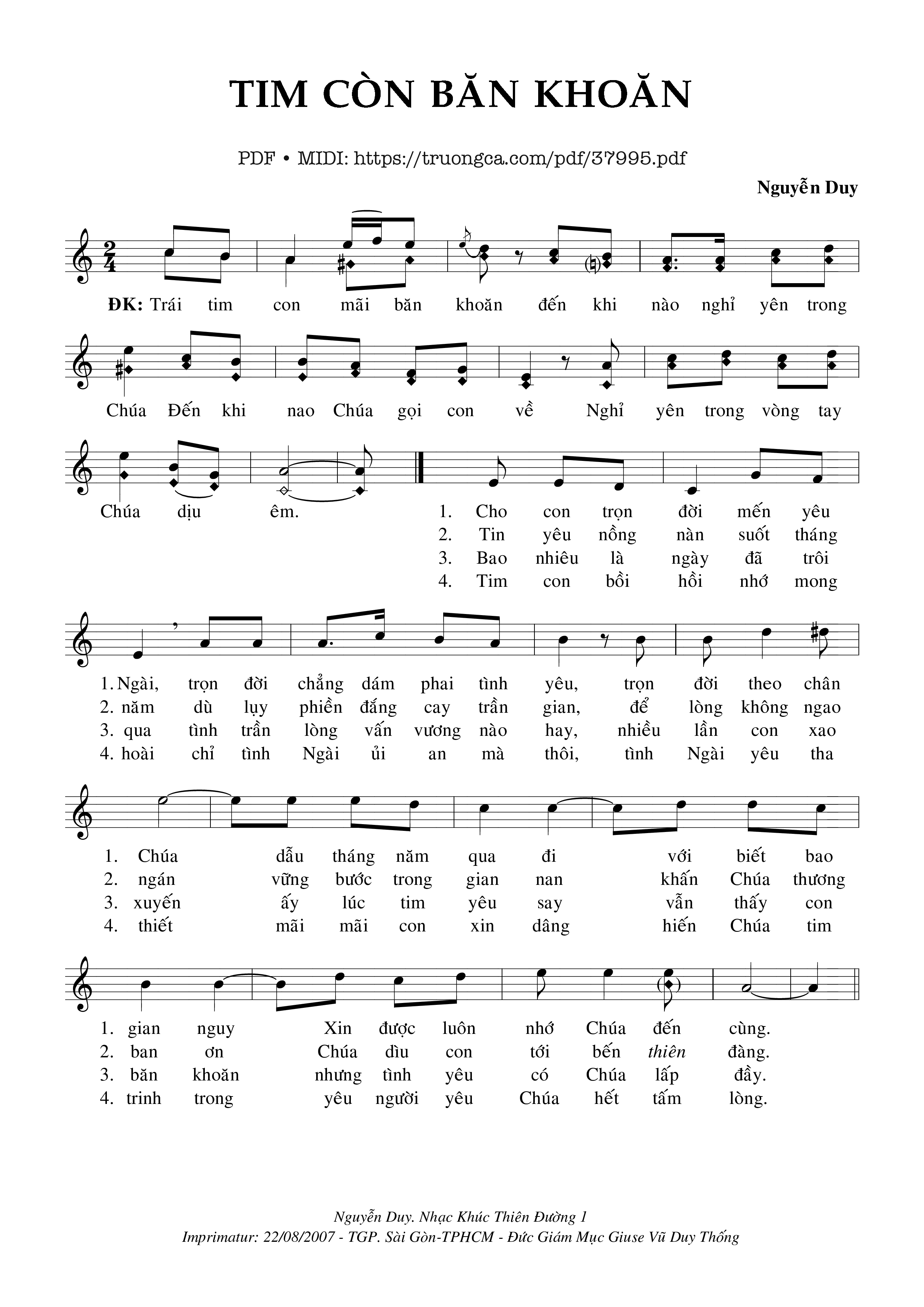 Trang 1 của Sheet nhạc PDF bài hát Tim Còn Băn Khoăn - Nguyễn Duy