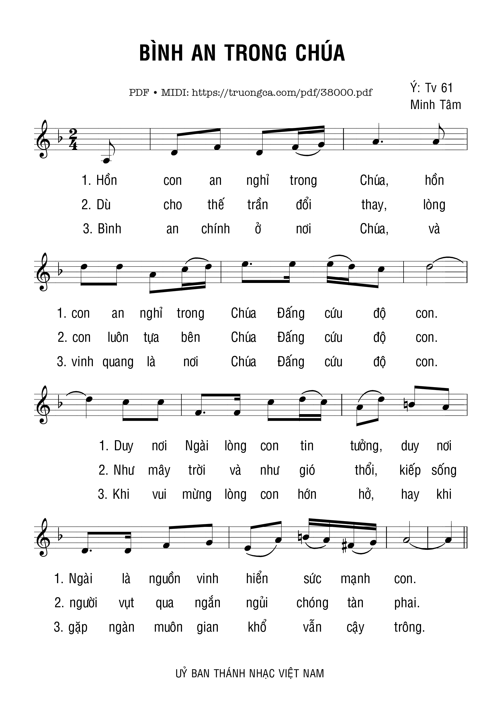 Trang 1 của Sheet nhạc PDF bài hát Thánh Vịnh 61, Bình An Trong Chúa - Mi Tâm