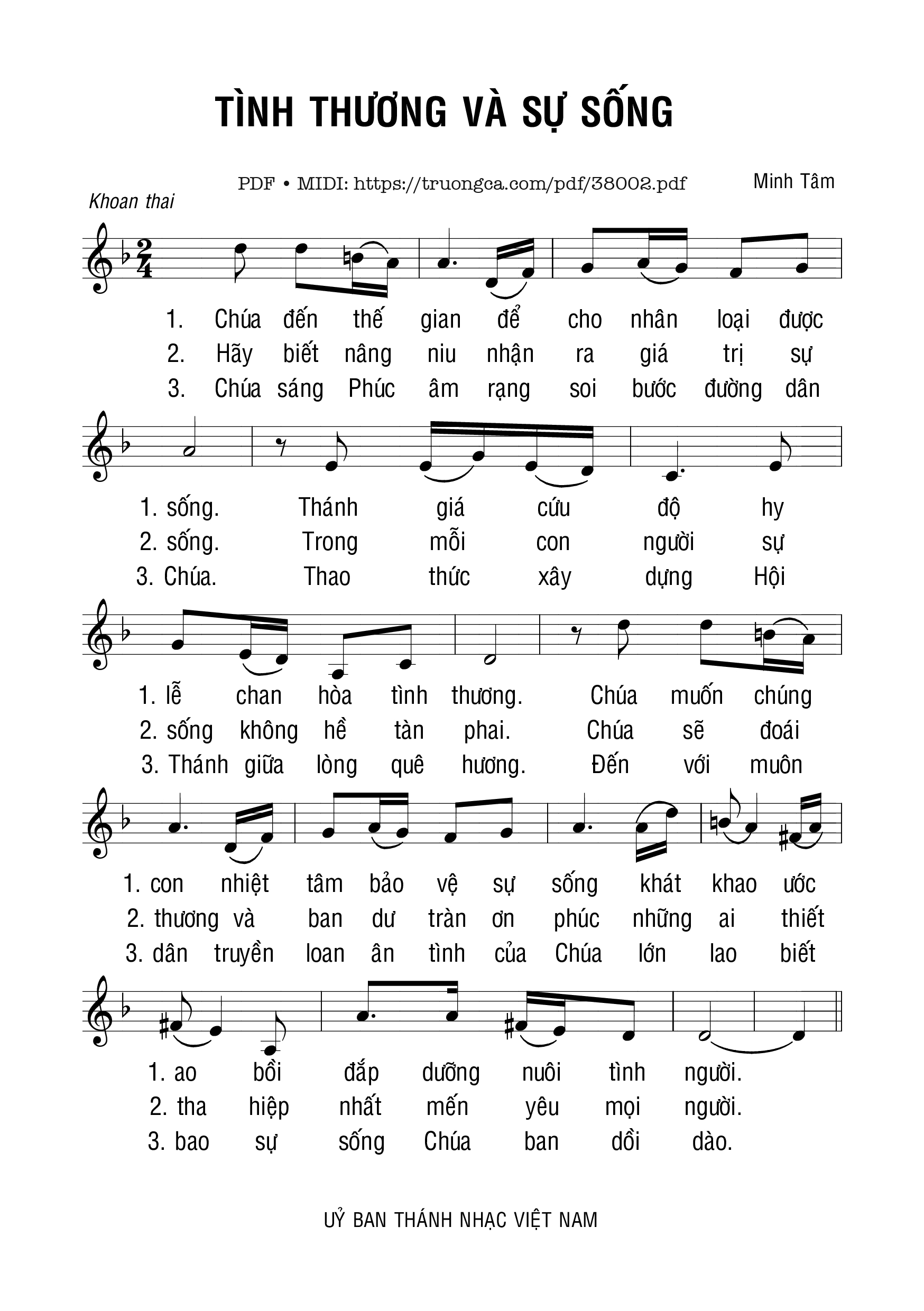 Trang 1 của Sheet nhạc PDF bài hát Tình Thương Và Sự Sống - Minh Tâm
