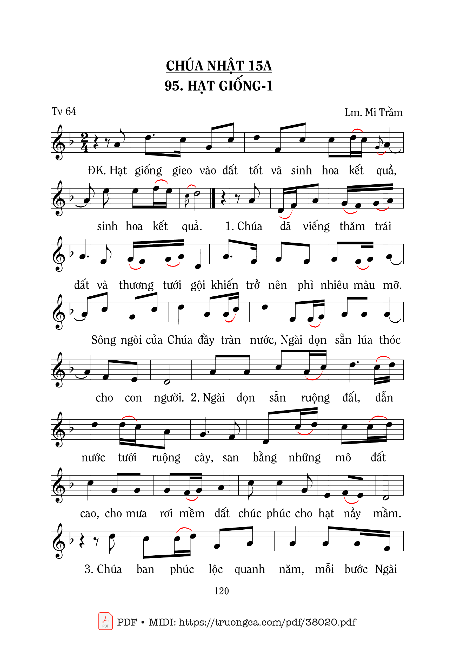 Trang 1 của Sheet nhạc PDF bài hát Thánh Vịnh 64, Hạt Giống 1 - Mi Trầm