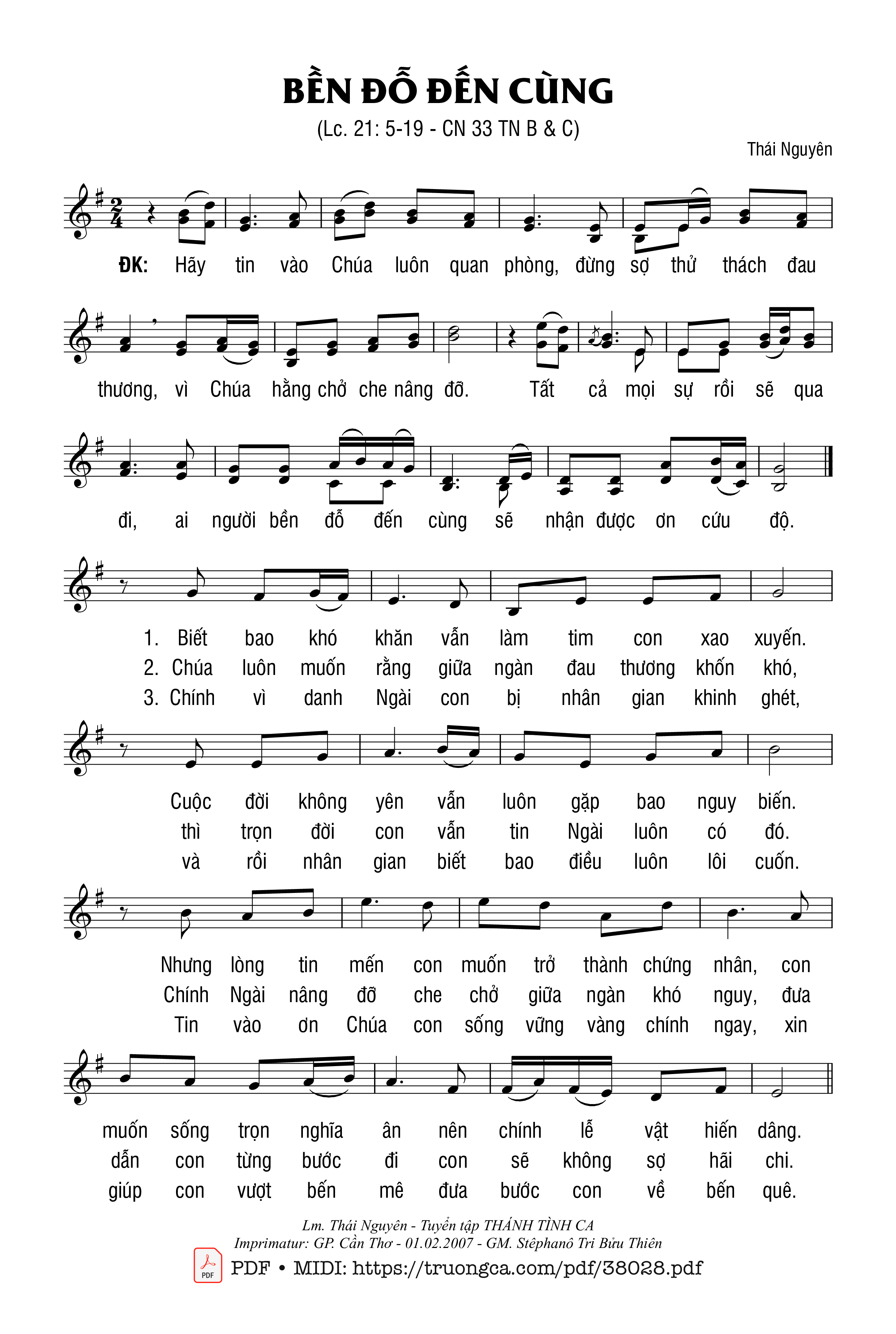 Trang 1 của Sheet nhạc PDF bài hát Bền Đỗ Đến Cùng - Thái Nguyên