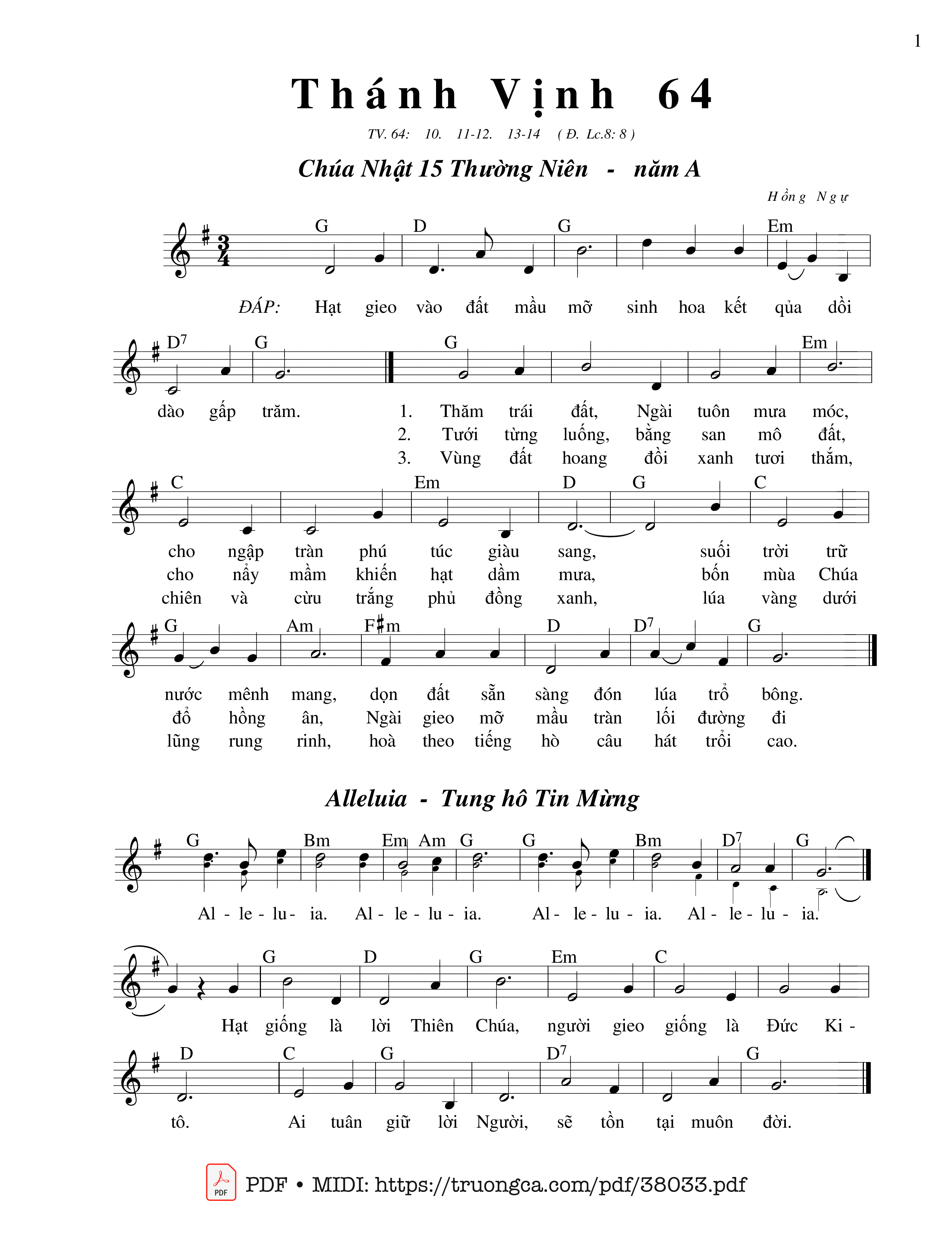 Trang 1 của Sheet nhạc PDF bài hát Thánh Vịnh 64, Chúa Nhật 15A Thường Niên - Hồng Ngự
