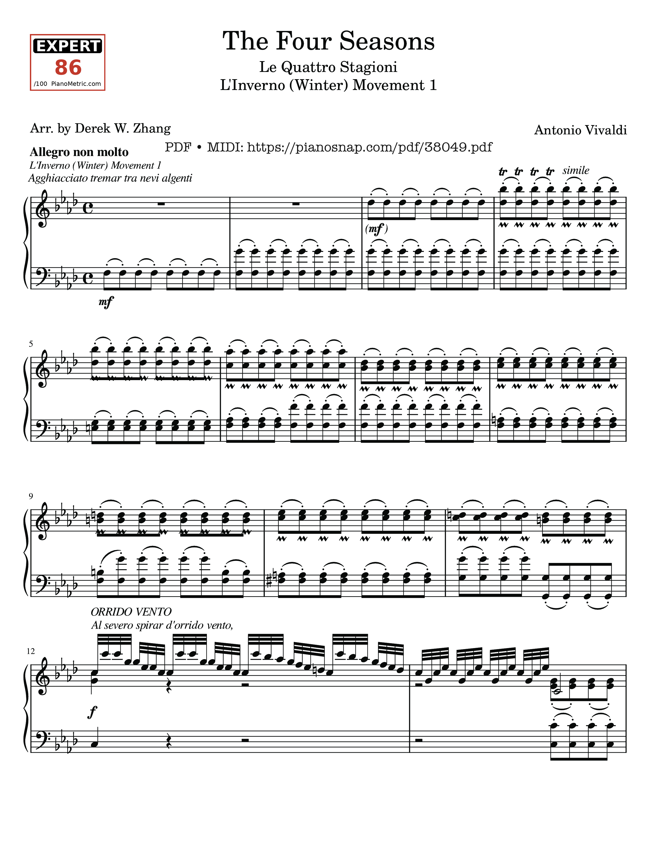 Trang 1 của Sheet nhạc PDF Piano bài hát The Four Seasons - L