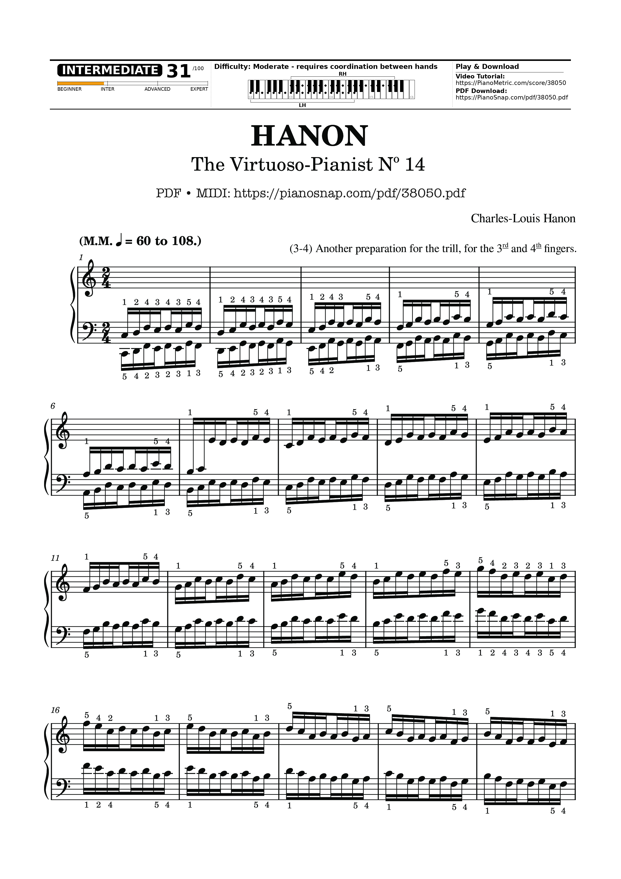 Trang 1 của Sheet nhạc PDF bài hát Hanon - The Virtuoso Pianist No. 14 - Charles-Louis Hanon